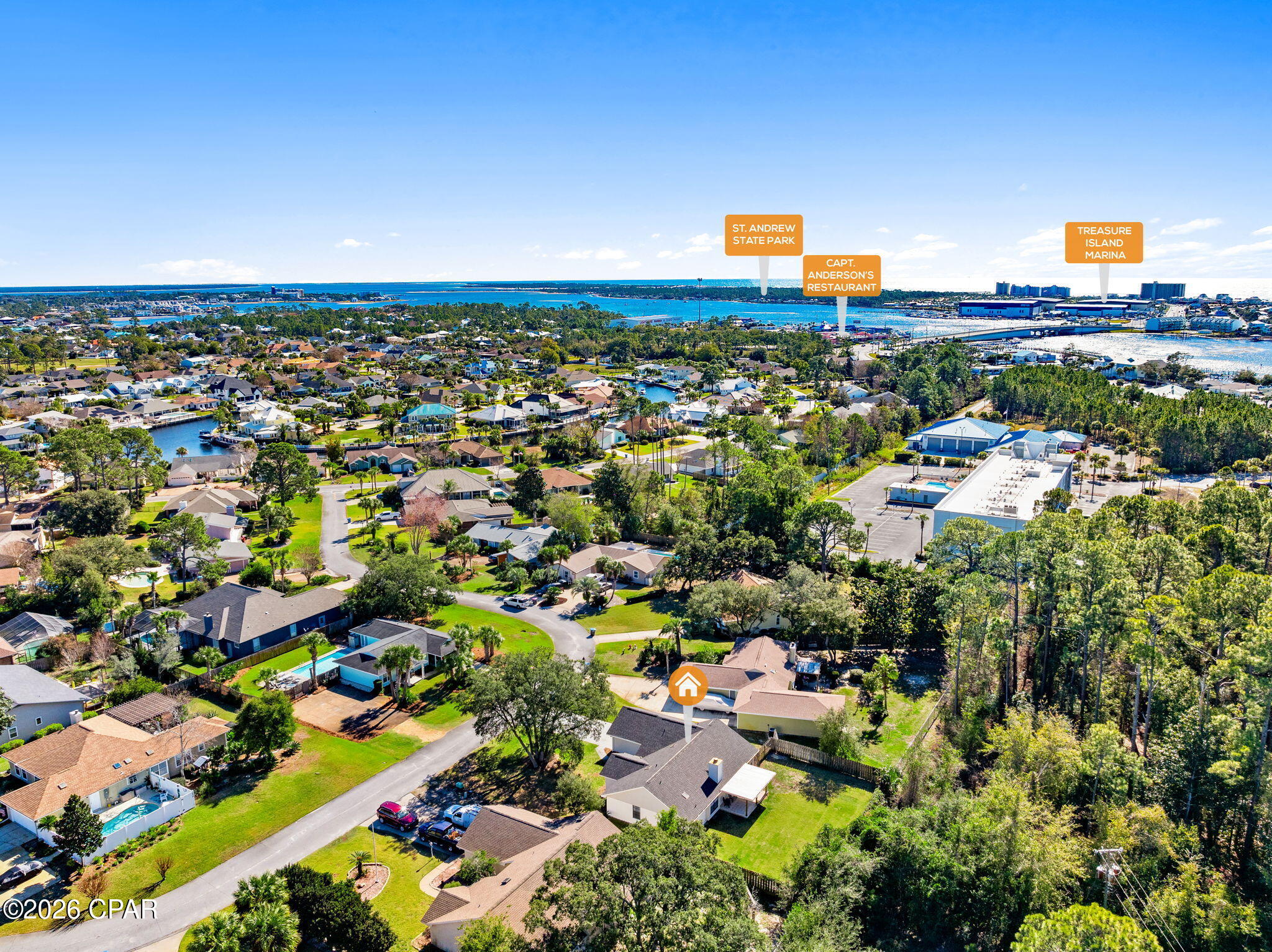 Tucked away on a quiet Wahoo Circle, this beautifully updated three-bedroom home offers exceptional privacy and a large, fully fenced backyard—your own peaceful retreat in the heart of Bay Point. Inside, an open floor plan welcomes you with vaulted ceilings, abundant natural light, and a cozy wood-burning fireplace that anchors the living space.
The kitchen is a standout, featuring stainless steel appliances, granite countertops, a center island, and a fresh remodel that flows seamlessly into the bright dining area. Large windows with elegant blinds frame serene backyard views while filling the home with sunshine. The spacious primary suite boasts vaulted ceilings, a spacious shower, and a walk-in closet, creating a relaxing haven at day's end.
Thoughtfully updated throughout, this home includes a brand-new roof (2026), gutters, windows, flooring, toilets, fresh paint, and a modernized kitchen. Additional highlights include a two-car garage and a large laundry room for everyday convenience.
Step outside to enjoy tranquil outdoor living on the charming covered patio, exposed wooden beams, and durable metal panel roofing—perfect for morning coffee or evening gatherings while overlooking the fenced backyard.
Located in the gated Bay Point community, residents enjoy full time security, golf-cart-friendly streets, a Jack Nicklaus-designed golf course, full-service marina, canals, and an on-site restaurant. With the back gate just minutes away, you're a short drive from St. Andrews State Park, ''The World's Most Beautiful Beaches,'' dining, shopping, and more. This home perfectly blends comfort, style, and an unbeatable coastal lifestyle.