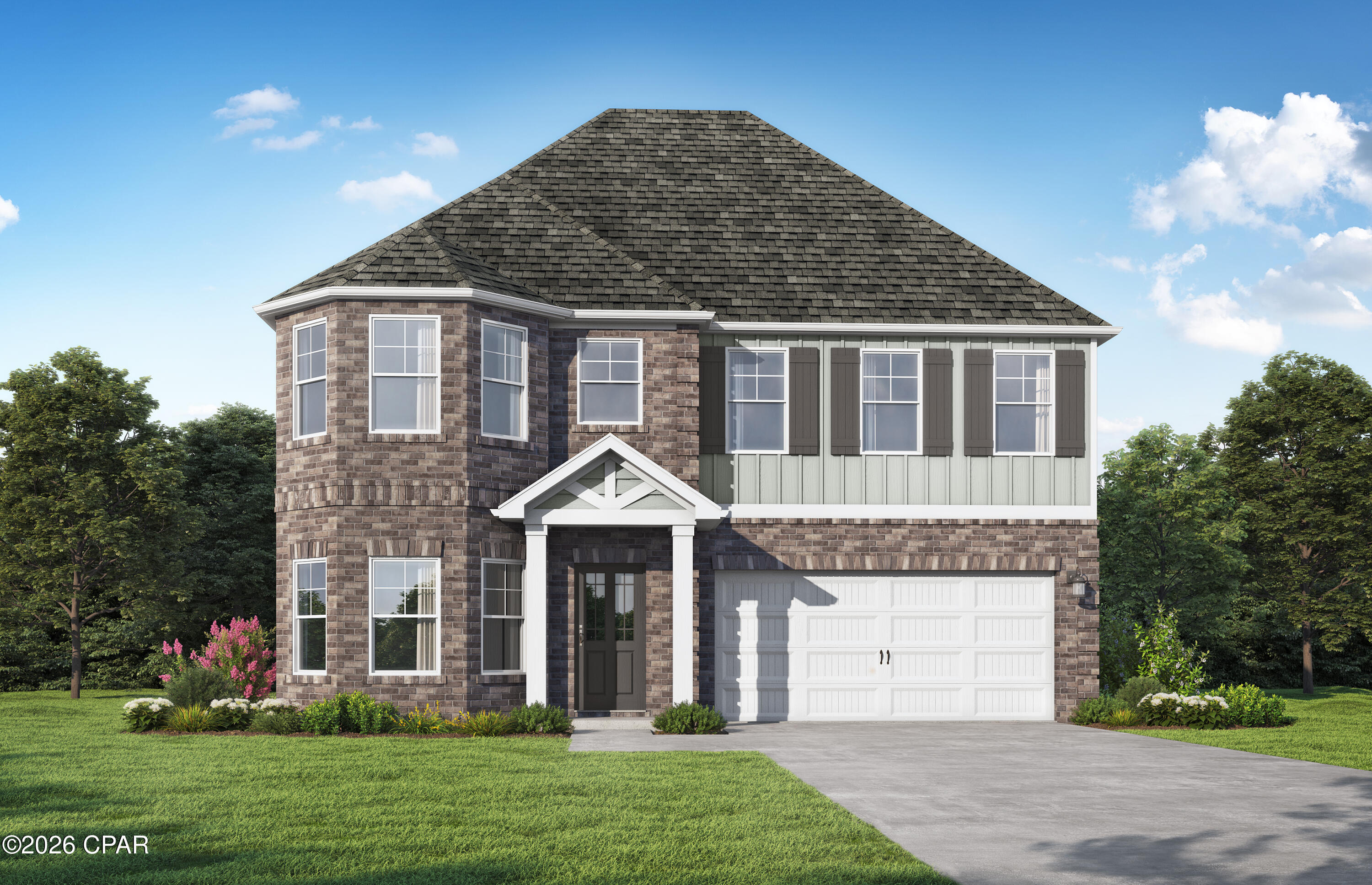 The Bridgestone. The perfect home for entertaining friends and gathering with family. Appetizers on the granite island, big game on the TV, while you don't miss a beat as the social hub of the home flows seamlessly from one space to another. The dining room with its beautifully coffered ceiling opens conveniently to the kitchen. Or step outside right outside the kitchen to your patio and put some food on the grill. Retreat upstairs to your spacious master suite with a trey ceiling. Enjoy the separate tub and shower along with dual sinks in the bathroom. The large multifunctional loft is perfect for a home office or play area for the kids. The three additional bedrooms on this level also feature trey ceilings. One bedroom and full bathroom located on the first floor is great for guests.  Visuals feature a similar home for inspiration. Pricing is the base starting point; final price varies based on selected features.
