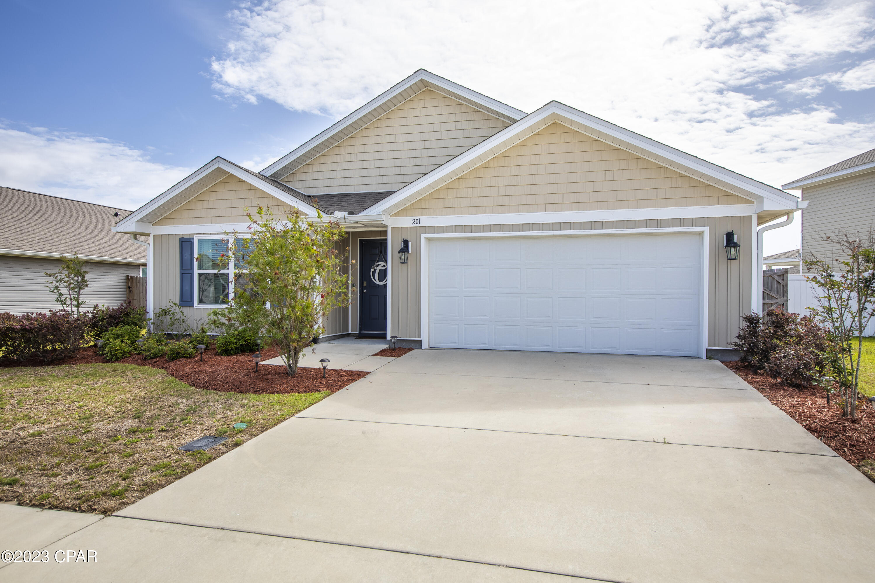 This lovely 4 bedroom, 2 bath plan is situated in one of the most popular neighborhoods in Callaway offering a short drive to TAFB, shopping, restaurants and neighborhood amenities; such as walking and biking trails through out the neighborhood, a neighborhood pool with bathrooms and a dedicated beach area on the bay on the backside of the neighborhood. The house plan offers an open living area including the kitchen, dining and family room with a split bedrooms. The kitchen has a large pantry with an island/breakfast bar and appliances. The cabinets throughout the home are stained with granite looking countertops, there is vinyl plank flooring throughout the living area with neutral carpet in the bedrooms. The master suite offers a large master bath with a private water closet, tub and separate shower, double vanities and a walk-in closet. The sellers have added fans and light kits to all the bedrooms and living room, screened in the back porch for afternoon sitting and watching the ballgame while grilling out, fenced in the yard and have added lovely landscaping. Don't miss out on this one! It's a must see!