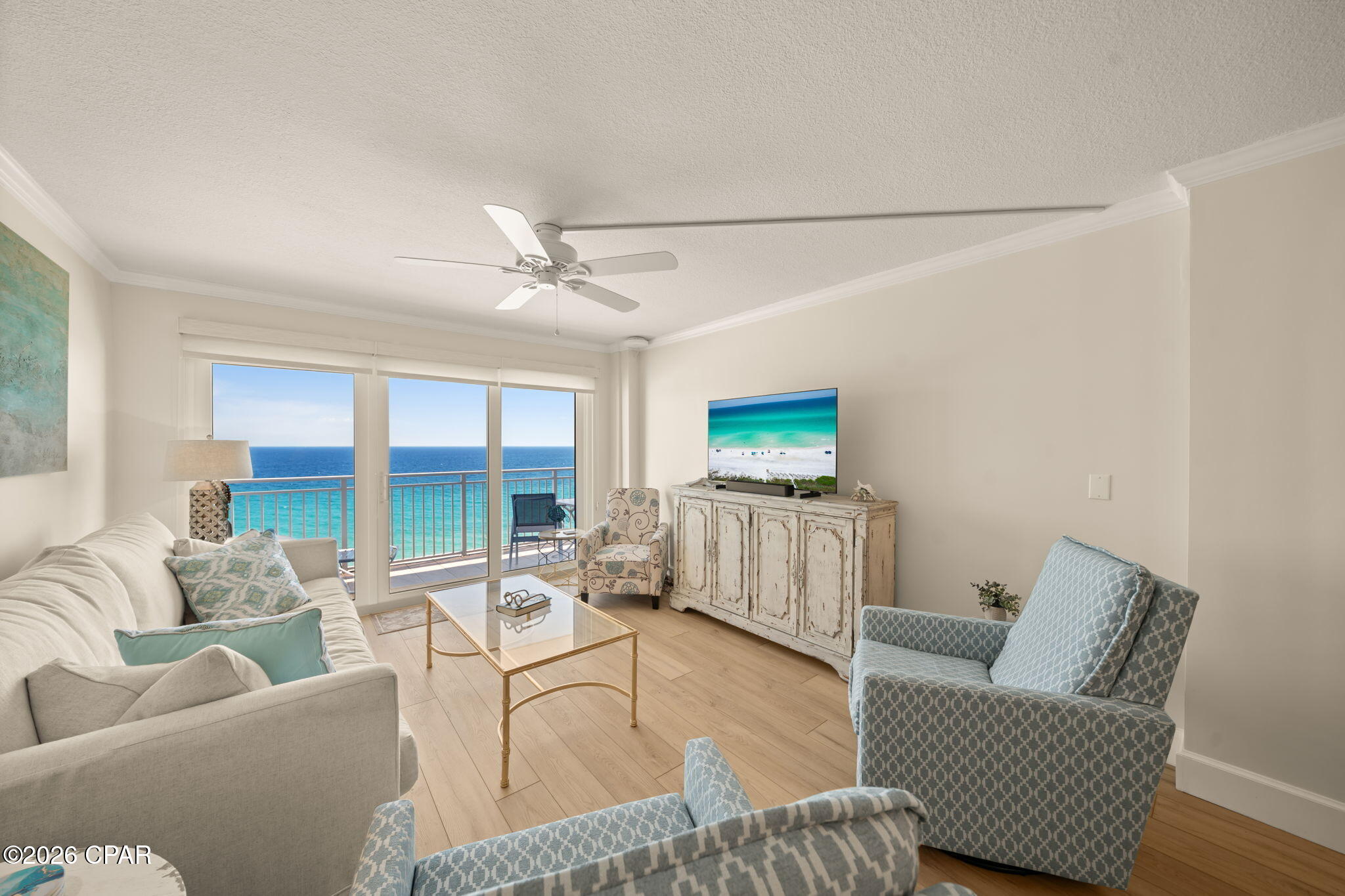 You're one decision away from living where everyone else vacations. Welcome to the highly sought-after Dunes of Panama! A fully gated gulf front community with 24-hour on-site security, private guard-gated entry, resort-style amenities, and direct beach access to the world-famous white sand beaches of Panama City Beach.

Located in Building D, the closest building to the Gulf in the entire complex, this beautifully renovated 11th-floor condominium offers breathtaking Gulf views and an unmatched coastal lifestyle. This spacious 2-bedroom, 2-bath residence features approximately 980 square feet and comes fully furnished, including washer, dryer, and all kitchen appliances, making it completely move-in or rental ready. Inside, you'll find an updated coastal-modern interior featuring GE Profile stainless steel appliances, white shaker cabinetry, quartz countertops, Carrera marble hexagonal backsplash, and tasteful finishes throughout. 

Unlike many beach properties, this condo has never been rented and has seen very light personal use, resulting in exceptional condition without the typical wear and tear often found in vacation units.
Residents and guests enjoy access to three pools including one heated pool along with poolside gazebos, a private on-site restaurant, fitness center, tennis courts, pickleball courts, basketball courts with evening lighting, and fast elevators for convenient access to the upper floors.

Perfectly positioned just minutes from Topgolf, premier dining, shopping, entertainment, Grand Lagoon, and some of the best attractions Panama City Beach has to offer, this property is more than just a condo, it's a lifestyle.

Let's make that beach dream real.
