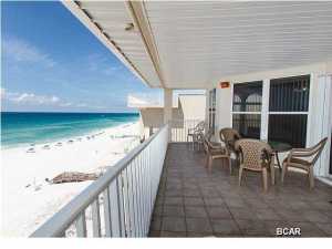 Fabulous top floor corner penthouse! Rare opportunity, as these are not available often. Views are breathtaking, and the extra windows offered in this unit provide additional natural light and gives this space an even larger feel. Fantastic layout with 2 separate living spaces, private baths for every bedroom, spacious gulf front master suite with large walk in closet and en suite bath including double vanities, whirlpool tub and separate stand up shower. Kitchen is nicely appointed with solid surface countertops, stainless GE Whirlpool appliances, breakfast bar and view of the gulf across the dining area. Large gulf front balcony affords plenty of room for gulf front dining and separate entrance to master. Turn key unit comfortably sleeps 10 and includes covered parking. Great