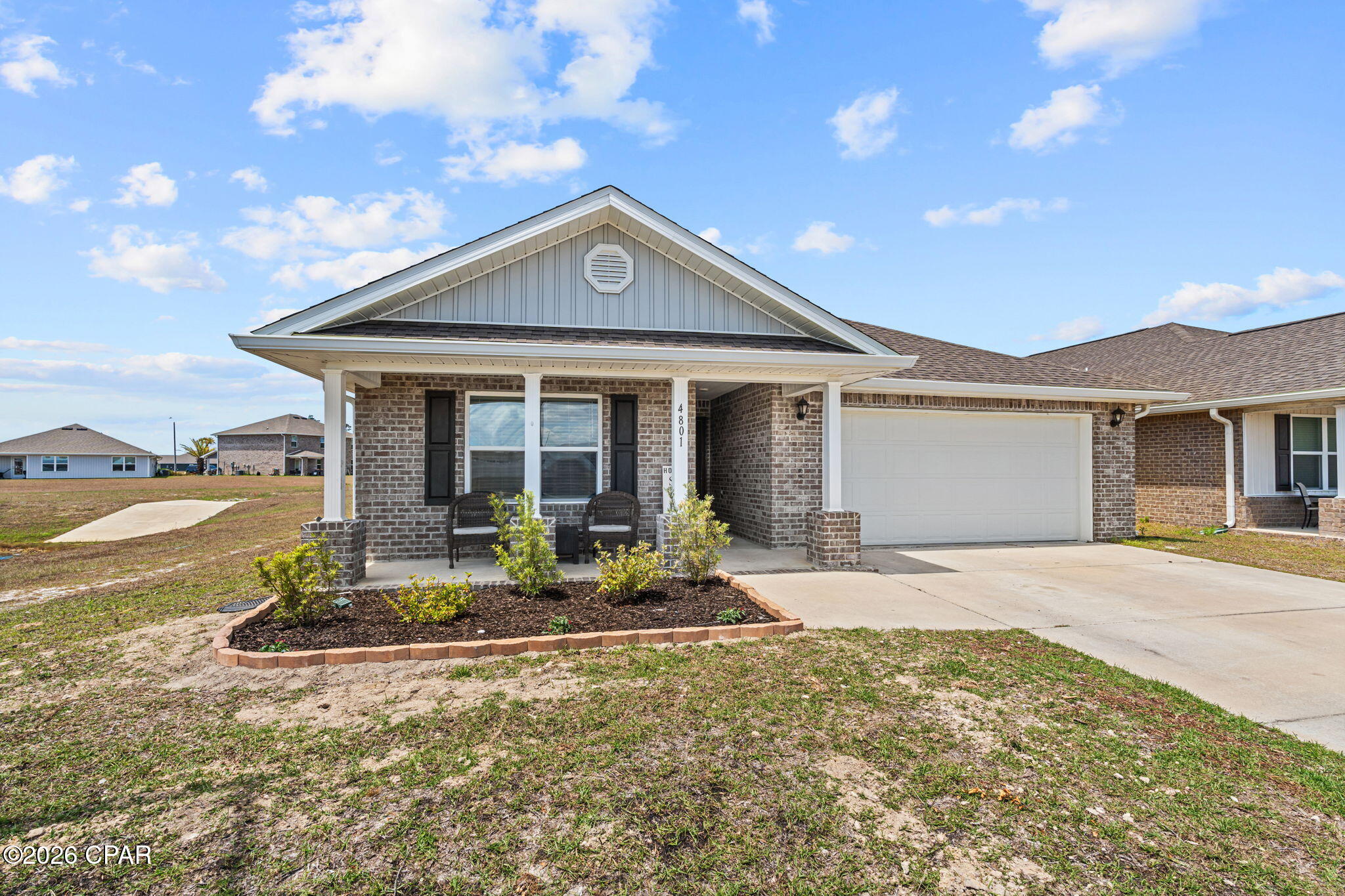 HUGE INCENTIVE - First months rent FREE for approved tenants! Welcome to this beautiful 4-bedroom, 2-bath brick home in the highly sought-after Liberty neighborhood. This spacious home features an open-concept layout filled with natural light and stylish upgrades throughout, just 12 miles from Tyndall AFB. The heart of the home is the stunning kitchen, complete with a deep farmhouse sink, tiled backsplash, ample counter space, and a seamless flow into the living and dining areas. The living room showcases a built-in electric fireplace with mantle, creating the perfect focal point for cozy evenings or gathering with guests. Retreat to the spacious primary suite featuring a custom master closet system designed for maximum organization and luxury. 3 additional bedrooms provide flexibility for family, guests, or a home office, while ceiling fans in all rooms add year-round comfort and efficiency. Pet friendly options are available. Enjoy resort-style neighborhood living with 2 community pools, a splash pad, pickleball courts and fitness amenities. Located just over a mile from Tommy SmithElementary and Merritt Brown Middle School.Schedule your tour today.