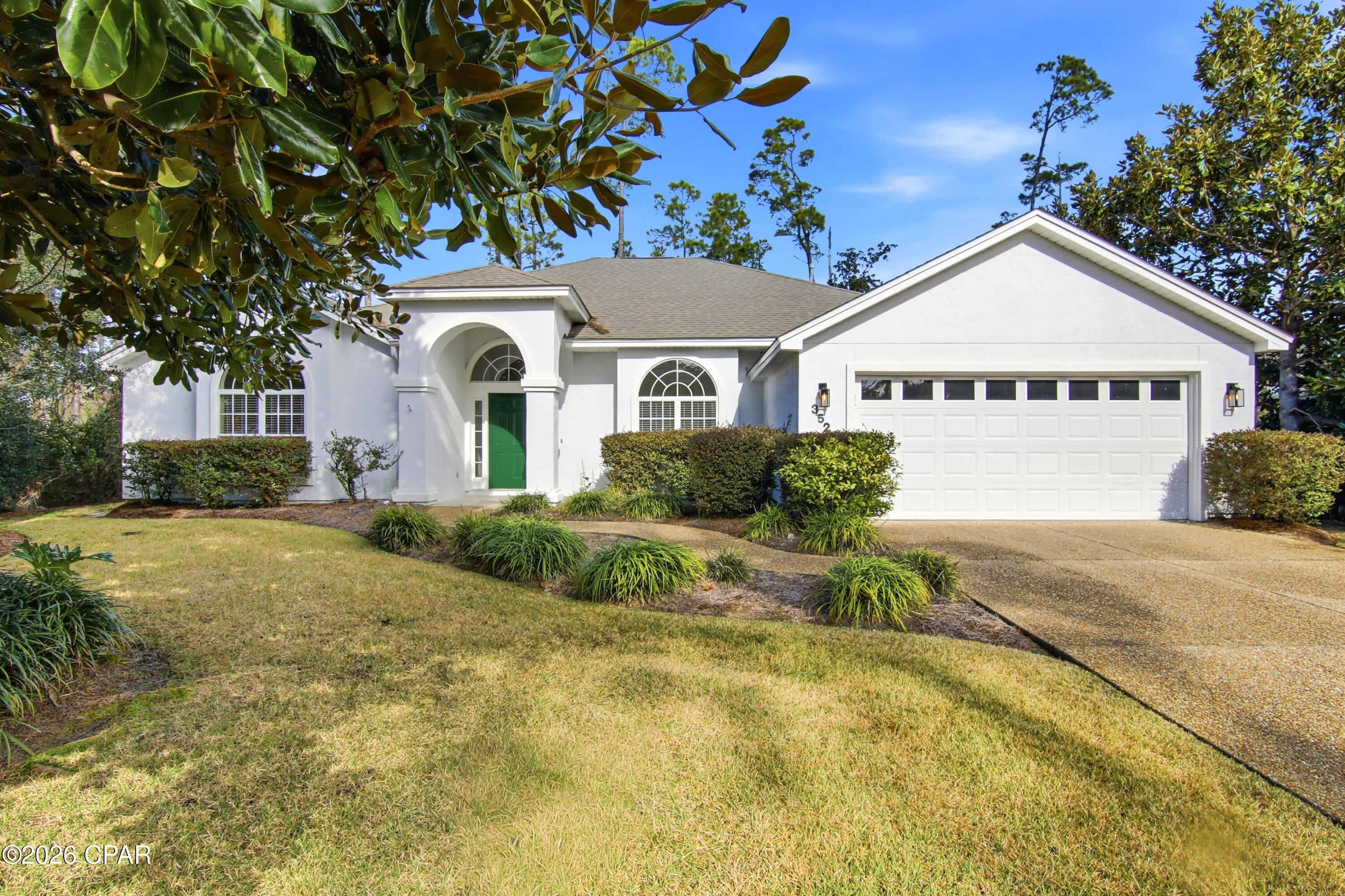 Home is located in the Preserve on the Bay, a gated neighborhood that is very quiet and well-maintained, with a well established HOA. This home is a perfect fit for the couple looking to retire or a young couple starting their family. Flooring is a combination of tile and plank flooring for easy maintenance and cleaning. Open floor plan, which is perfect for entertaining guests while keeping the bedrooms private. Enjoy the gas fireplace to make the most of those cool winter evenings. The kitchen is equipped to prepare everything from a bowl of cereal to a gourmet dinner. With a walk-in pantry with space to keep your kitchen very organized. New granite countertops, sink, faucet and lighting finish off the kitchen. The large master bedroom has a walk-in closet and bathroom that includes a double vanity with new granite countertops, sinks and faucets. Rounding out this is a jacuzzi tub, a walk-in shower, and a water closet with a linen closet. Bedrooms 2 and 3 are in the other side of the house and share a bathroom with new Granite countertops, sink and faucet.
This bathroom also has access to the pool area.
The 4th bedroom, across from the master bedroom, can be used as a bedroom, guest room, office or hobby room. There is shelving in the closet that can be removed to create a clothes closet.
The laundry room is a spacious with a large storage closet. The laundry room is  spacious with a large storage closet. The laundry room leads to the garage, which has both upper and lower cabinets, and a nice countertop along one side.  It provides you with lots of of extra storage and workspace for any projects.
The home sits on .33 acres surrounded by lots of vegetation and mature trees that add privacy to the inground pool and Jacuzzi. The pool was resurfaced in 2019, a new heater ( for pool and spa), and a sand filter in 2025. At the end of 2025, the owner replaced a pump motor. 
This home was built by Ledman Construction known for their exceptional quality. They were awarded BBIA Builder of the Year in1989, 1990, 2001 and 2009. They also won the Aurora Award in 2009. They currently build homes on 30A.