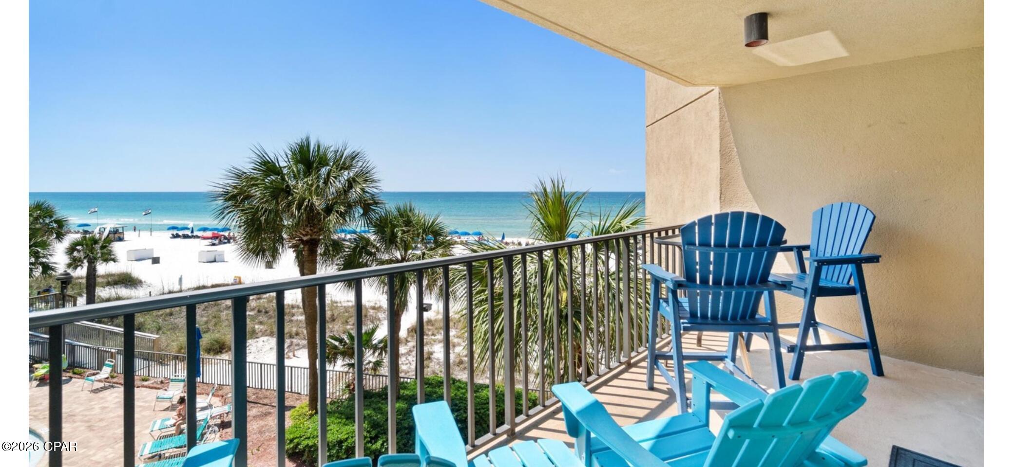 This unit is located on the 3rd floor next to the end unit for great beach visibility, and having a great view (within talking distance)of your family while they are at the pool. Take a step inside and enjoy the view of floor-to ceiling glass in main living area and master bedroom as well as your balcony. Inside you will see the the upgrades and spacious living area, updaed bathrooms and kitchen. The condo comes fully furnished and ready to enjoy the Sunrise or the Sunset. Summerhouse offers an array of amenities to enhance your coastal llifestyle, including 2 free-form pools (one heated seasonally), a hot tub, kiddie pool, shuffle board, tennis courts and more. Outside you can enjoy the designeated grilling area, gulf front gazebo with picnic tables, ideal to soak up the sun and enjoy the gulf breeze. Wheather you want to move in or just take advantage of the rental potential, this unit will be your best choice with HVAC installed in 2023, water heater in 2024. Located near top restaurants, fishing charters and St. Andrews State Park.