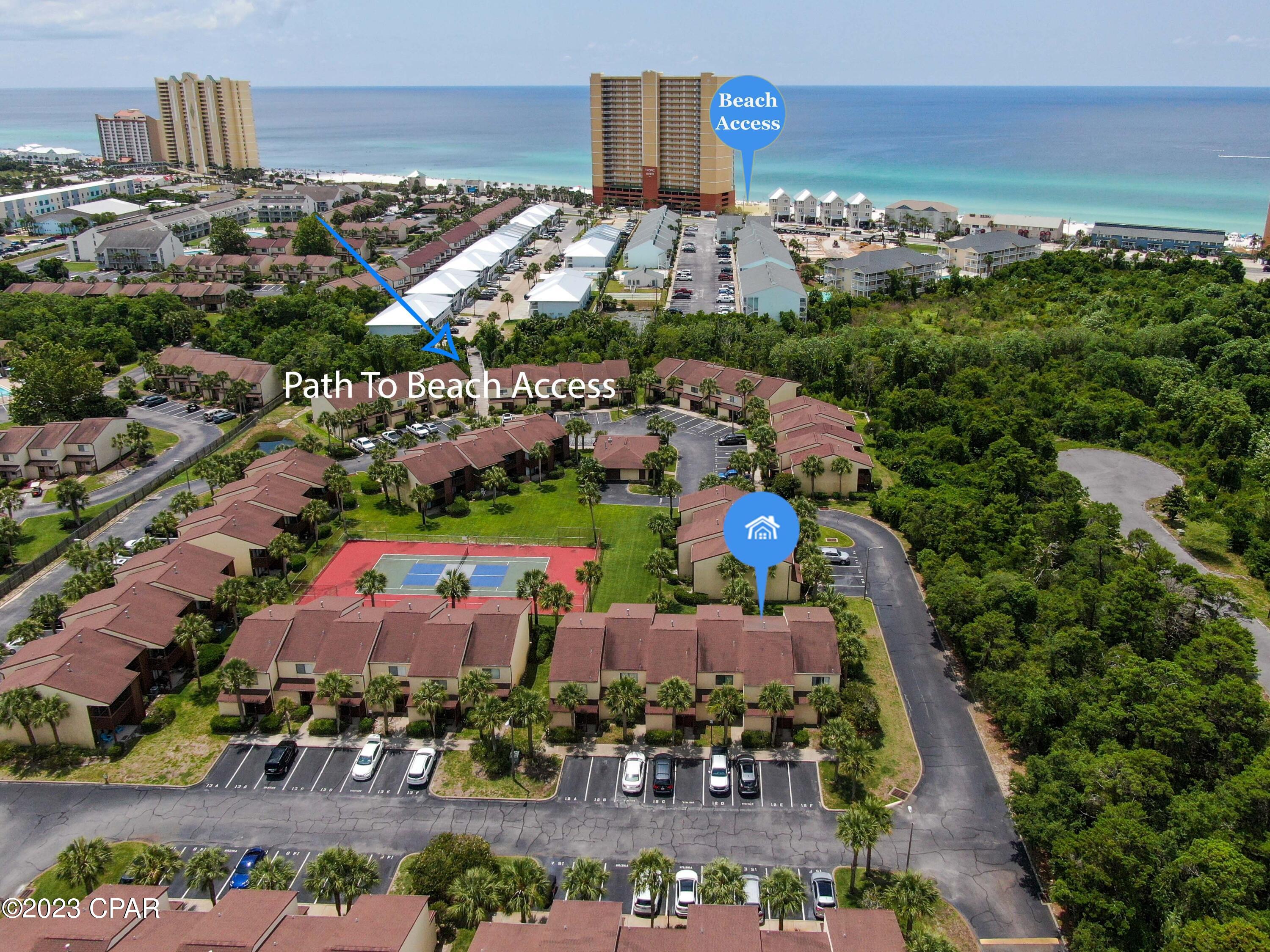 $18,000 PRICE IMPROVEMENT -- Opportunity is knocking, and this one won't sit quietly for long.

Welcome to Beachwalk Condominium, one of Panama City Beach's best-kept secrets--tucked away on the desirable west end and aptly named for its private walkover bridge that leads you straight to the sugar-white sands of the Gulf.
Finding a beautifully updated, meticulously maintained 2-bedroom, 2-bath under $250,000 in this location is rare. Finding one like this is even rarer.
From the moment you step inside, the care and quality are unmistakable. Thoughtful upgrades over the past few years include custom cabinetry, quartz countertops, and crown molding throughout, creating a clean, elevated feel that stands out from the typical condo inventory. This has never been a rental--used only a handful of times each year by family and friends--so it shows like a model: pristine, polished, and move-in ready.
Step out back and enjoy peaceful views overlooking tennis courts and open green space, perfect for morning coffee, walking the dog, or letting kids play freely--something you don't often find in beachside condo living.
Beachwalk offers a unique blend of low-maintenance living with a true neighborhood feel. Amenities include a community pool, tennis courts, shuffleboard, and clubhouse, all with a surprisingly low HOA of $497/month.
And here's what truly sets it apart: a gated pedestrian bridge tucked at the back of the community, leading you directly to the beach--just about a 4-minute stroll from your door to the shoreline.
Whether you're searching for a second home, a primary residence, or an investment (yes--short-term rentals are allowed), this property checks boxes that others simply can't.

Opportunities like this don't just get noticed--they get claimed. Come see why.