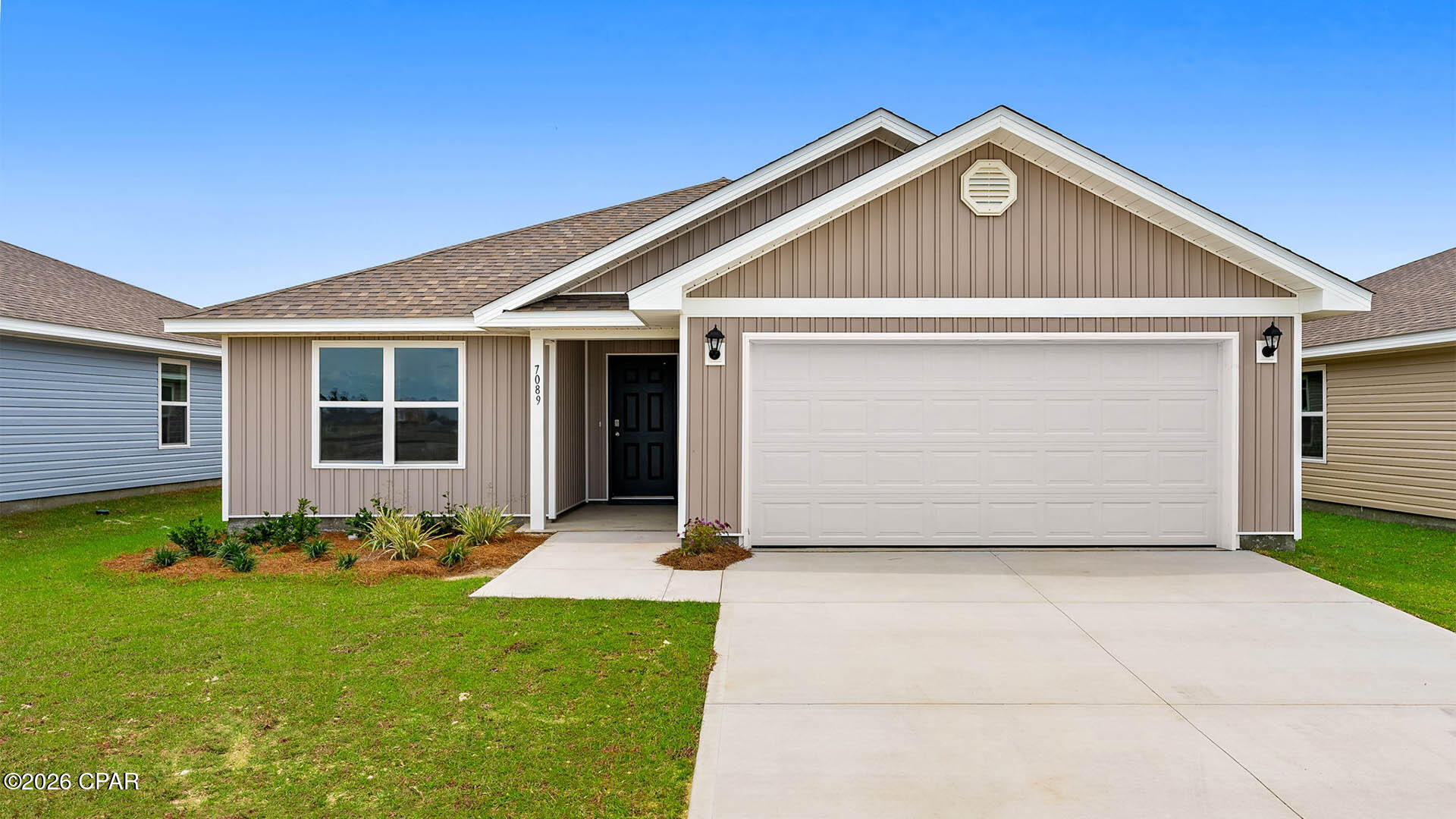 Welcome to the Lismore, a new home floor plan located at Liberty in Panama City, Florida. The Lismore is thoughtfully designed 3-bedroom, 2 bathroom, one-story home with 1.580 square feet of modern living. On the outside of your home, you will see durable vinyl siding, a spacious two-car garage with an opener and a fully sodded yard to the property lines. This home comes equipped with dimensional shingles with a limited lifetime warranty, electronic deadbolts on all exterior doors, weatherproof outlets, and hose bibs. Sidewalks line the neighborhood streets for you to enjoy the beautiful Florida weather at Liberty. Inside you will see 8' ceilings throughout, engineered vinyl plank flooring throughout the home and carpet in the bedrooms. The front bedrooms, bathroom, and garage are close to the front door and welcome you into an open living room and kitchen, perfect for having guests over. Granite countertops, white cabinetry with soft-close are in the kitchen and bathrooms, and the kitchen island make hosting or serving dinner at the bar a breeze. Complete with a pantry, and stainless-steel appliances including smooth top range, microwave, and dishwasher means your kitchen is fully equipped. The living room has plenty of windows for natural lighting and leads right to the back door. Each bedroom comes with soft carpet floors and spacious closets. The Primary Bedroom features a bathroom with a detached shower and double vanity with granite countertops. The walk-in closet is adjacent to the bathroom, meaning more space in your bedroom. As with all the homes in Liberty, your home is outfitted with the latest Smart Home technology allowing you to manage your home right from your phone, making your comfort easy and exceptional. Our Liberty community features underground utilities making it less susceptible to damage from severe weather leading to fewer outages and more reliable service. Residents of Liberty can enjoy exclusive access to two amenity centers, complete with two pools, a children's splash pad, two playgrounds for endless fun, a well-equipped gym, poker room, yoga room, two pickle ball courts, basketball court, and a well-equipped fitness center. Embrace the lifestyle you deserve where every detail is curated for your ultimate enjoyment.