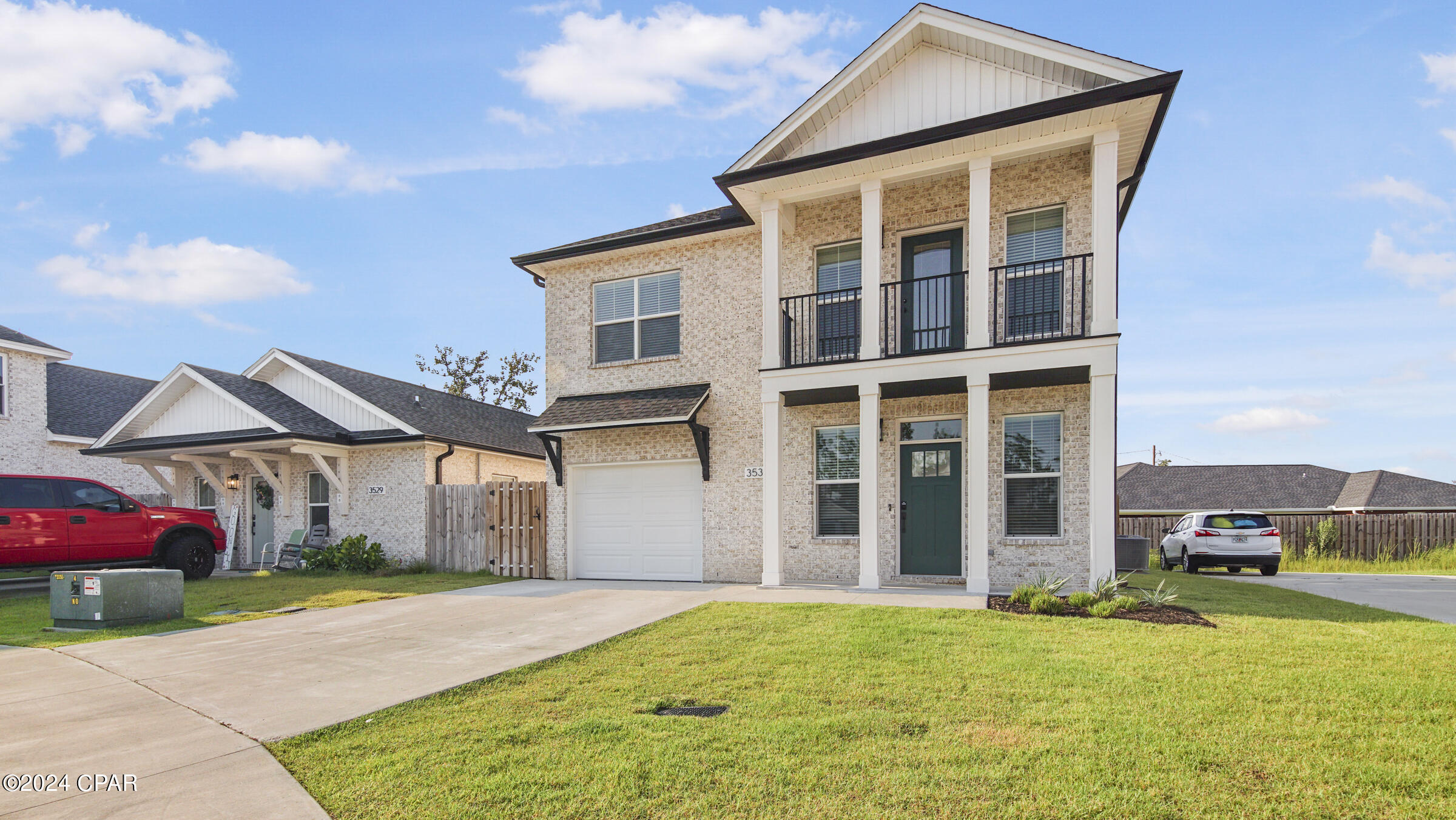 Centrally located and just 15 minutes to Tyndall AFB! This gorgeous home located in Panama City was built in 2022 has so much to offer. Downstairs features a spacious living room, a kitchen with a huge island that seats 4 and quartz counter tops, a dining room, huge walk-in pantry with extra storage and a half bathroom for guests. Upstairs features a spacious loft, primary bedroom with an attached full bath, and two other bedrooms. The primary bedroom has a balcony and a huge walk-in closet in the bathroom. You'll love the double sink vanity and the space in the primary bathroom. You'll appreciate the spacious laundry room. Outside features a fully fenced back yard, patio, irrigation and second meter for irrigation (cheaper water bill). House is located on a cul-de-sac. Approved pets ok with deposit. Available around the second week of July.