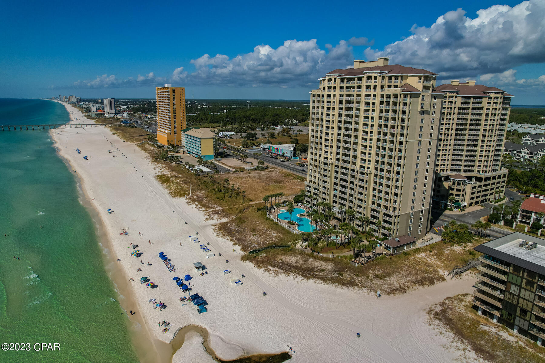 WOW! Don't let this one get away. Excellent condo with 2 bedroom, 2 bath and bunks with  the Primary Bedroom overlooking the Gulf of Mexico. Unit features new bedroom suits, new couch and chair in the living room.  Kitchen is equipt with stainless steel appliances and granite countertop. Resort has beautiful pool, hot tub, gym and parking garage..