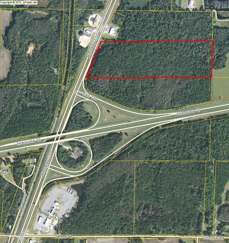 32.5 acres located at I-10 and Hwy 231. Apprx 700 front foot, High visibility, High traffic- (I-10 is 22,000 plus and Hwy 231 is 12,000 a day) Water and sewage available. New LUV truck stop now opened.