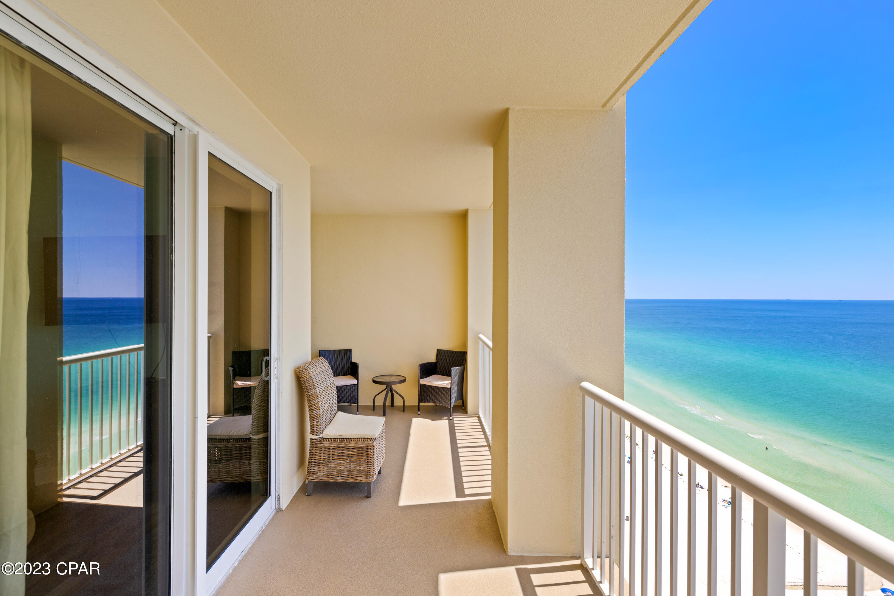 A new favorite Gulf-Front Condo at the gorgeous Grand Panama Resort! We love this resort & this stunning unit! This unit boasts wonderful characteristics such as a bunk area (which means this unit sleeps like a 3 bedroom without the higher price!), luxury vinyl plank flooring throughout the unit, Gulf Front master suite complete with sliders that open to the spacious balcony. Not to mention, the unit is being sold
furnished making it turn-key, rental ready! This is one of the few PET FRIENDLY  beach resorts. The Grand Panama Resort has awesome amenities including 2 pools, poolside tiki bars that serve drinks & food, hot tubs, general store, onsite bistro, fitness facility & generous covered parking complete with a walkover for easy access! Grand Panama is also loved for its wonderful central location that is near great dining such as the Firefly, Pineapple Willy's & Saltwater Grill. Added bonus this complex is VA loan approved