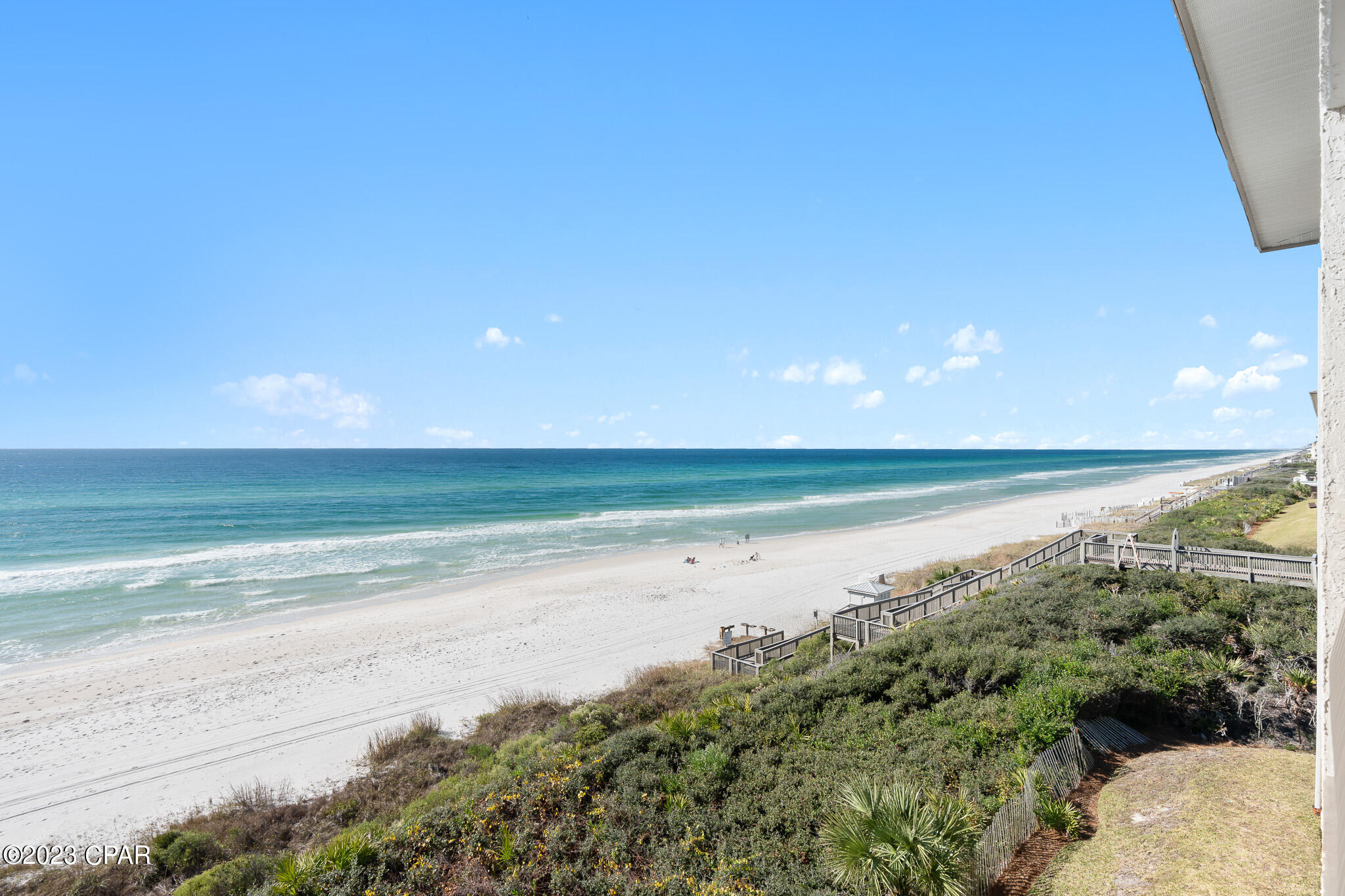 Welcome to the epitome of luxury beachfront living at High Pointe Resort, where you'll discover a lavish two-bedroom, two-bathroom unit with breathtaking views of the Gulf. As an exclusive gated community located on the coveted East end of 30A between Rosemary Beach and Alys Beach, this property boasts 600' of private beachfront, a community restaurant, a world-class pool deck, and tennis, pickleball, and shuffleboard courts. Imagine waking up each morning to picturesque views of the Gulf from the large primary suite and enjoying direct access to your expansive balcony overlooking the area's stunning natural beauty. The sizable covered veranda is accessible from the living space, granting million-dollar views throughout the entertainment spaces of the condo. Welcome to the epitome of luxury beachfront living at High Pointe Resort, where you'll discover a lavish two-bedroom, two-bathroom unit with breathtaking views of the Gulf. As an exclusive gated community located on the coveted East end of 30A between Rosemary Beach and Alys Beach, this property boasts 600' of private beachfront, a community restaurant, a world-class pool deck, and tennis, pickleball, and shuffleboard courts. Imagine waking up each morning to picturesque views of the Gulf from the large primary suite and enjoying direct access to your expansive balcony overlooking the area's stunning natural beauty. The sizable covered veranda is accessible from the living space, granting million-dollar views throughout the entertainment spaces of the condo.

The spacious second bedroom includes two queen beds and direct access to the second bathroom, making it perfect for guests. Upgrades throughout the condo include newly finished marble tile in the primary shower and bathtub, new bedroom carpet, stainless steel appliances, and fresh paint.

As you explore the resort grounds, you'll find five buildings centered around a massive 6500 sq. ft. lagoon pool with palm trees, islands, and a waterfall. Whether you are relaxing in the large hot tub or splashing around with the young family members in the kiddie pool, these resort grounds are designed with the whole family in mind. If you're looking for more outdoor activities, you'll appreciate convenient access to the Timpoochee Trail, which runs parallel to 30A, right outside the High Pointe Resort gates. You can take a stroll, jog, or bike ride, or use it for car-free access to Rosemary Beach and Alys Beach.

Crabby Steve's seasonal gulf-front bar and grill is another unique amenity at High Pointe Resort. Located in the gazebo on the walkway to the beach, it's easily accessible from your condo, the pool, or the beach. With delicious casual cuisine and refreshing beverages, this will become your newest favorite lunch and sunset location without ever having to leave the resort's grounds. Other seasonal on-site offerings include bike rentals, beach chairs, and water sports activities to enjoy in the Gulf.

In summary, this stunning beachfront unit E35 at High Pointe Resort provides a once-in-a-lifetime opportunity to experience luxury living at its finest. Take your chance to own a piece of paradise on the East end of 30A between Rosemary Beach and Alys Beach. This investment will reward you with unforgettable memories for years to come.