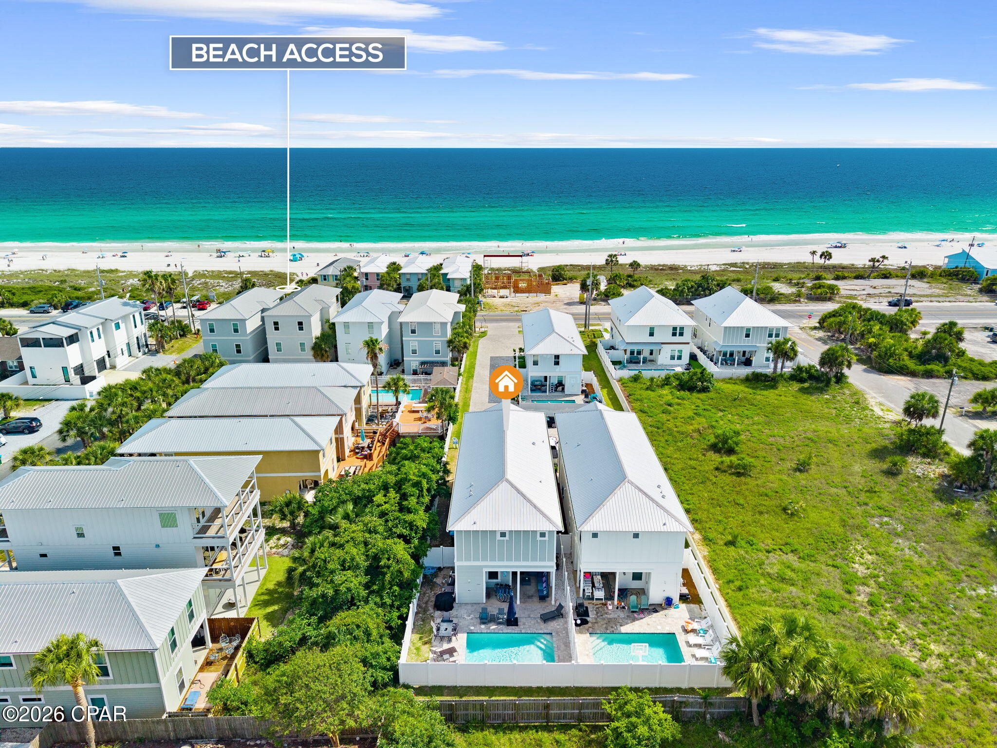 This absolutely elegant and luxurious home is a standout rental and exceptional income producer in highly desirable Laguna Beach. Perfectly located, it sits just 6 miles from the vibrant energy of 30A and only 4.5 miles from Pier Park, offering effortless access to dining, shopping, and entertainment. Yet, you're also directly across the street from one of the world's most beautiful stretches of sugar-white sand beaches. Featuring 2 Master Bedroom suites and 3 additional spacious bedrooms, and 4.5 bathrooms. This home also boasts a gourmet chef's kitchen complete with a gas stove, premium stainless steel appliances, and a large French-door refrigerator. Outside, a sparkling saltwater pool with a shaded lounging area provides the ideal setting for entertaining guests or relaxing after a day at the beach.This property consistently delivers strong year-round rental income, exceeding $150,000 annually.