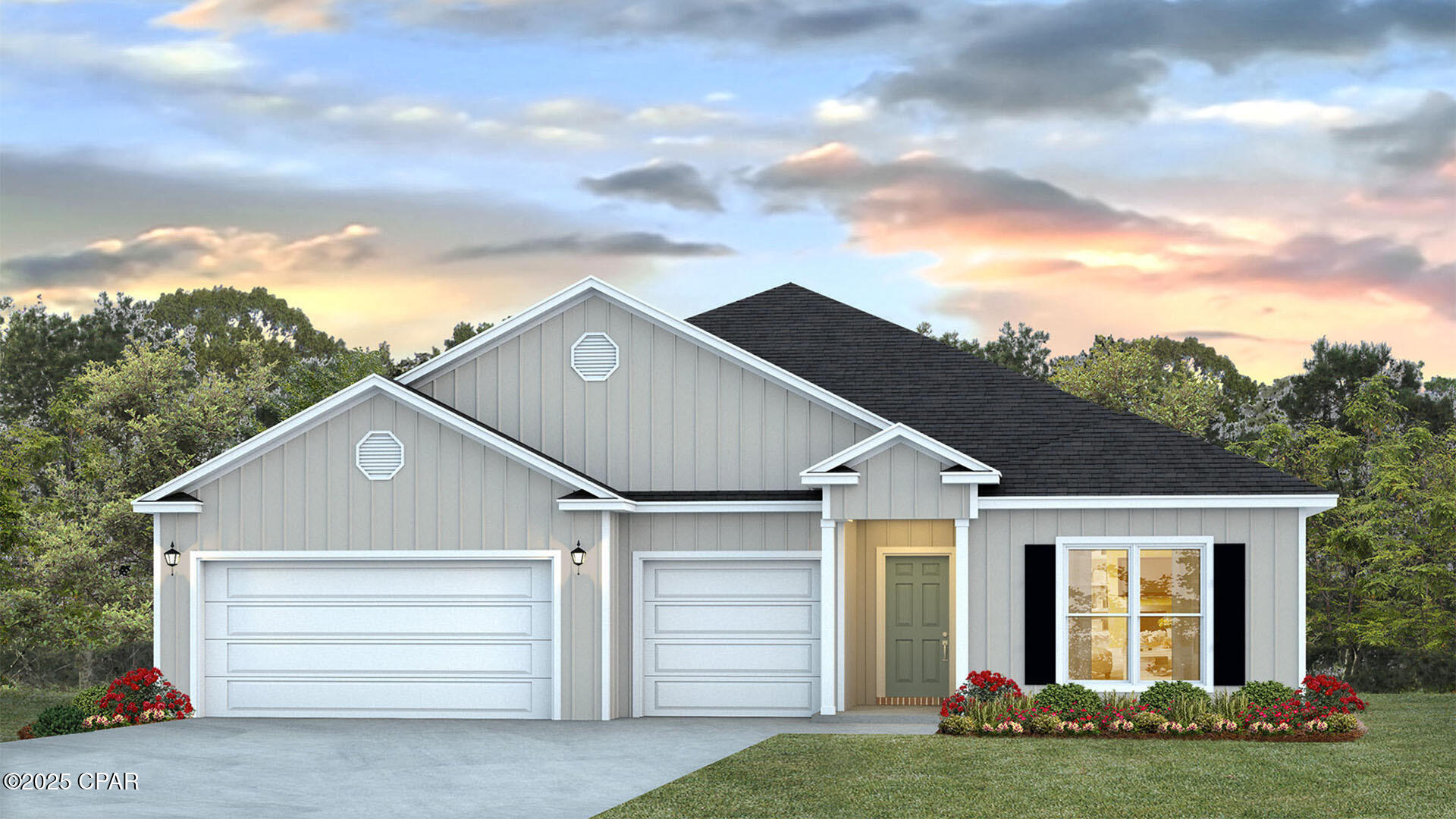 Welcome to the Camden, a new home floor plan at Liberty in sunny Panama City, Florida. The Camden is a spacious 4 bedroom, 3.5 bath home with over 2700+ square feet of comfort. The Camden floor plan has many sought after benefits including a roomy three car garage, an appointed dining room, and the highlighted feature is the bonus room with an attached bedroom and bathroom that can be used as an office, study, media room, playroom, or an additional living room for a mother-in-law suite. The Camden is a popular choice, and we are excited to bring it back to Liberty.

As you walk in the home, you will see the 9-foot ceilings looking down the main hallway into the open main areas. Right by the front door, you will see the front bedrooms that are joined by a joint bathroom with a double vanity sink and a separated toilet and shower, perfect for guests staying over or for siblings to share. On the opposite side of the hallway, there is a spacious laundry room and a half bathroom next to the three-car garage entrance. This leads into the bonus room which can be used for many fun things that compliment your home, such as a playroom, an extra living room, a mother-in-law suite, or another multipurpose use for your family. This room also has a separate bedroom attached with a full bathroom and shower.

Walking into the main area of the home, you will see the open dining room, kitchen and living room areas with windows that illuminate the home with natural sunlight. The kitchen has a large island and stainless-steel appliances with plenty of cabinet storage. There is also a walk-in pantry in the corner and a small dining area next to the primary bedroom, perfect for that cup of coffee in the mornings. The primary bedroom features plenty of room for a king size bed and additional furniture. The primary bathroom has a separate tub and walk-in shower, and double vanity sinks with a roomy walk-in closet. This home is equipped with Smart Home technology to ensure you enjoy your new home with modern technology.

The exterior of this home features Hardie Color Plus Siding and is uniquely engineered to stand up to the harshest elements from wind, rain, fire, freezing temperatures, and hail. Dimensional shingles with 30-year warranty. A landscaped front flower bed at entry way and fully sodded yard. Our Liberty community features underground utilities making it less susceptible to damage from severe weather leading to fewer outages and more reliable service. Residents of Liberty can enjoy exclusive access to two amenity centers, complete with two pools, a children's splash pad, a playground for endless fun, and a well-equipped fitness center.

The Camden is the perfect home for a family looking to enjoy their space and to have guests over. Stop by our model home today to tour this lovely floor plan.