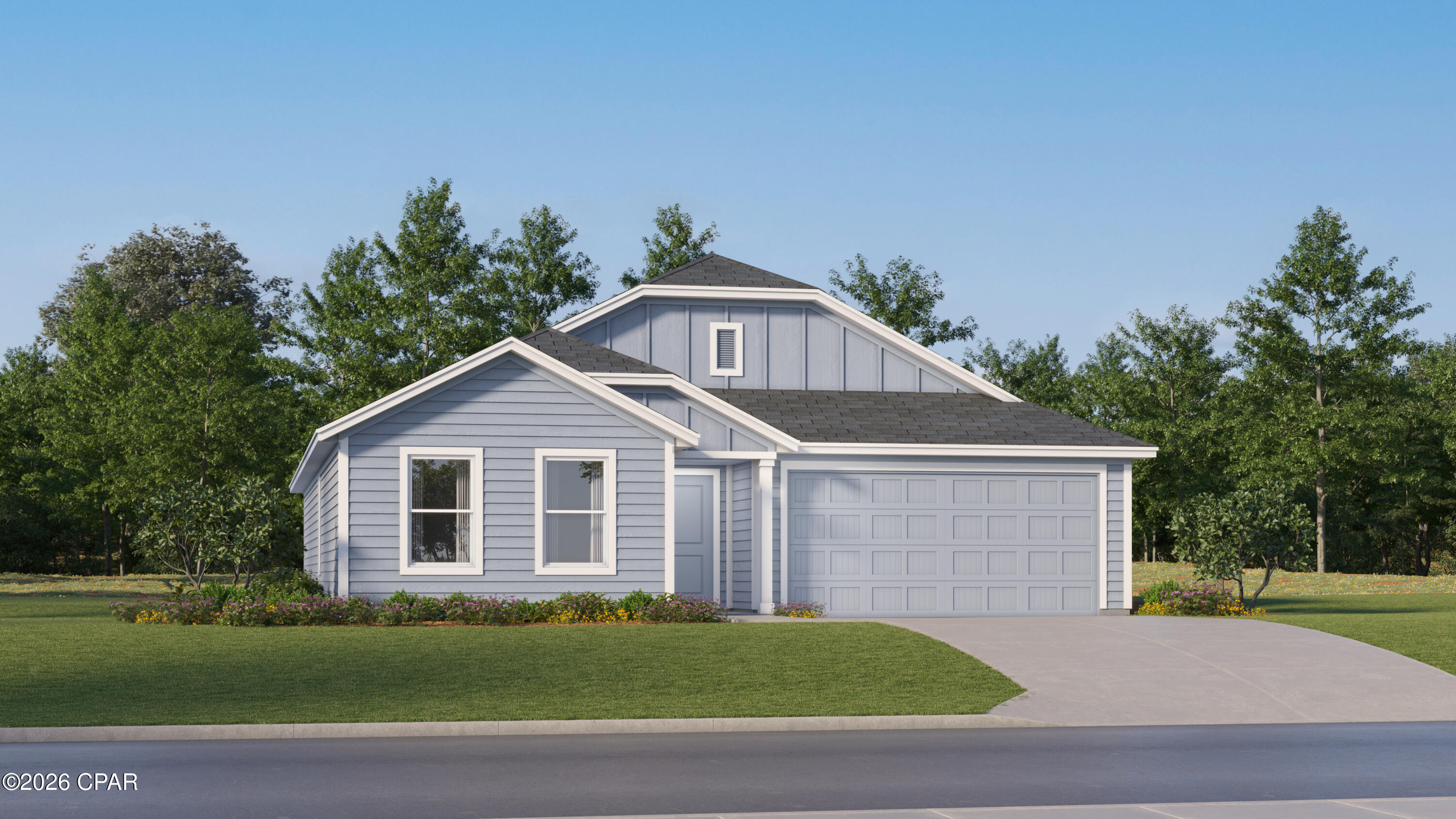 This beautifully designed DiMaggio plan single-story home offers a convenient, low-maintenance layout perfect for modern living. Three comfortable bedrooms are thoughtfully tucked near the front of the home, providing privacy and quiet. The hallway opens into a spacious, flexible open-concept living area where the kitchen, dining room, and family room flow together seamlessly--ideal for entertaining or everyday relaxation.Tucked into a private rear corner is the luxurious owner's suite, complete with a full spa-inspired bathroom and a generous walk-in closet for ultimate comfort.