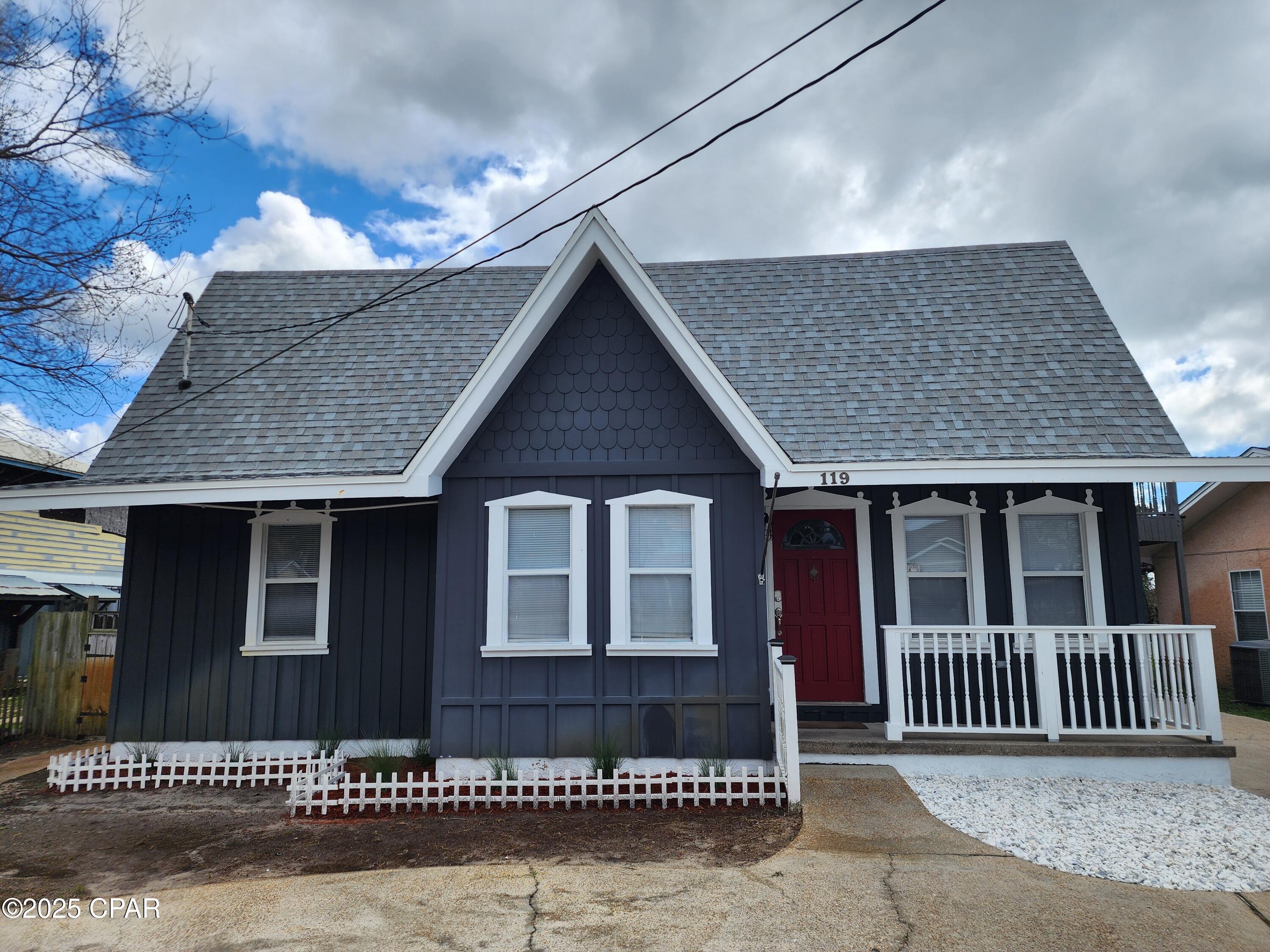 Remodelled 3 bedroom, 2 bath home located within walking distance to the beach. The first floor features kitchen, master bedroom & bath and living/dining combo. Beautiful hardwood floors and hardwood shiplap on the ceilings in the combo living/dining room. Stairs are also hardwood. Upstairs consist of 2 bedrooms, large bathroom featuring stand alone shower, free standing tub, two vanities and large storage area. Porch area wraps around the sides and the front of this home on the first level which also features a screened patio area. 2nd floor has a large deck for entertaining also wraping around the sides and back of the home. The fenced in back yard has a large storage shed offering electricity and an open patio. New AC system installed in 2025. Owner provides quarterly pest control. Washer/Dryer/Countertop Microwave are AS IS. 1 small pet with owner approval. Pet insurance required. $250 pet deposit/$50 pet fee/$25 month pet rent.