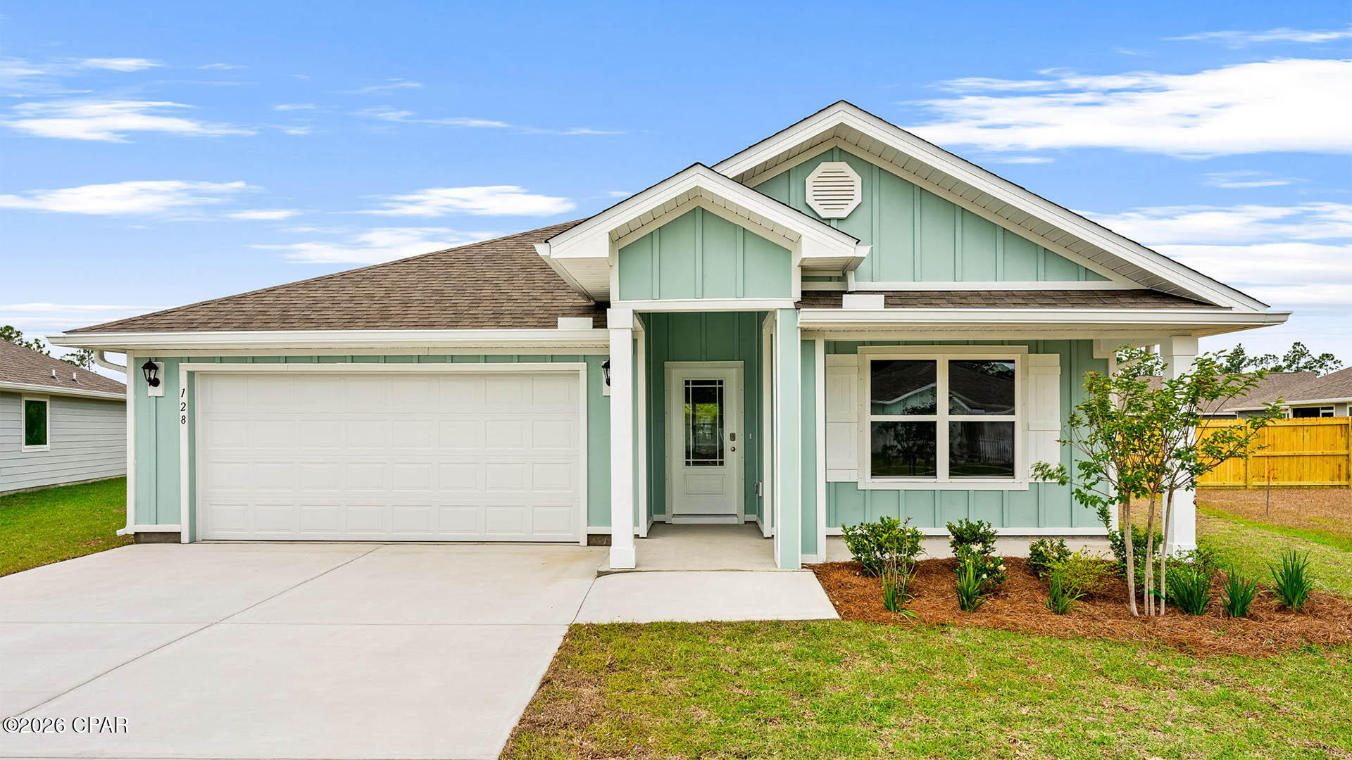Come see our new home at 128 Reagan Lane located at Palmetto Bluff in Port St. Joe, Florida. The Cali is a single-story floorplan featured in the Palmetto Bluff subdivision of Port St. Joe, Florida. The interior is adorned with beautiful granite countertops, stainless-steel appliances, engineered vinyl plank flooring throughout the home, and more, the Cali at Palmetto Bluff is designed for comfortable, cozy living. As you enter this 4 bedroom, 2 bath home, you will see 1,799 square feet of spacious living. Inside you will see 8' ceilings throughout, engineered vinyl plank flooring throughout the home including the bedrooms. Beautiful granite countertops, white cabinetry and a spacious open living room and kitchen make this home perfect for having guests over. The kitchen has a large center island with cabinets underneath, ideal for serving food and extra storage. The kitchen also has a spacious pantry, and the stainless-steel appliances include smooth top range, microwave, and dishwasher. The primary bedroom has its own bathroom featuring a spacious walk-in closet with ventilated shelving, a double vanity with granite countertops, and a separate shower and tub. On the outside you will see the soft beach colors on each of the homes with durable Hardi Board around the home. The Cali features a covered rear patio to sit and enjoy the beautiful Florida weather. Each home in Palmetto Bluff has sidewalks that intertwine the community for you to enjoy your walks with the family during the gorgeous sunset views in Port St. Joe. Homes are subject to prior sale or rent. Home and community information, association fees (if any), included features, terms, availability and amenities, are subject to change at any time without notice or obligation. Drawings, pictures, photographs, videos, square footages, floor plans, elevations, features, colors and sizes are for illustration purposes only and will vary from the homes as built.