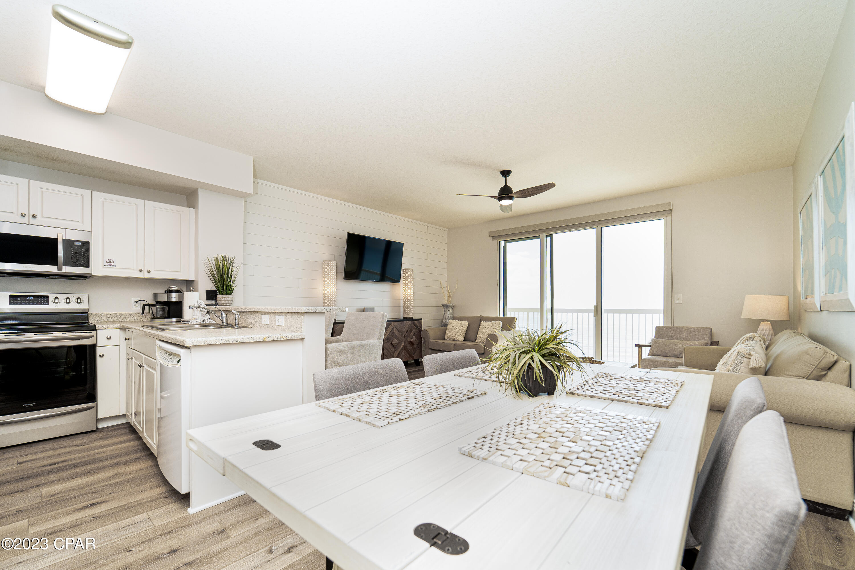 BACK ON THE MARKET! You're in luck, this beautiful beachfront condo is available to purchase again! The previous buyer defaulted after a very long contract to purchase. Act fast and check out this completely renovated Celadon Beachfront Condo on the popular west end of Panama City Beach, Florida. This gorgeous unit has been fully remodeled with upgrades including all new furnishings, stainless steel appliances, vanities, showers, lighting, fans, roller shades, flooring and paint. This floor plan is in high demand featuring a 1-bedroom with 2 full baths + built-in bunk beds. Spacious Gulf-Front Living Room with 9' ceilings. Floor-to-ceiling glass sliding doors to let in that Florida sunshine. Relax on your private balcony with endless water views and salty breezes. The Galley Kitchen with a breakfast bar and dining area is the perfect size for a vacation get-a-way. The master features a king size bed, plus there are built-in-bunks in the hall and a sofa sleeper to accommodate up to 6 guests. It's the perfect location for a beach vacation with many exclusive resort amenities including beach access, indoor/outdoor heated pool, hot tub, exercise room, tennis court, detached garage with skywalk, hi-speed elevators, security. Nice central location near Pier Park, Airport, 30A Shops & Eateries. Call today to schedule a showing and make this property yours.