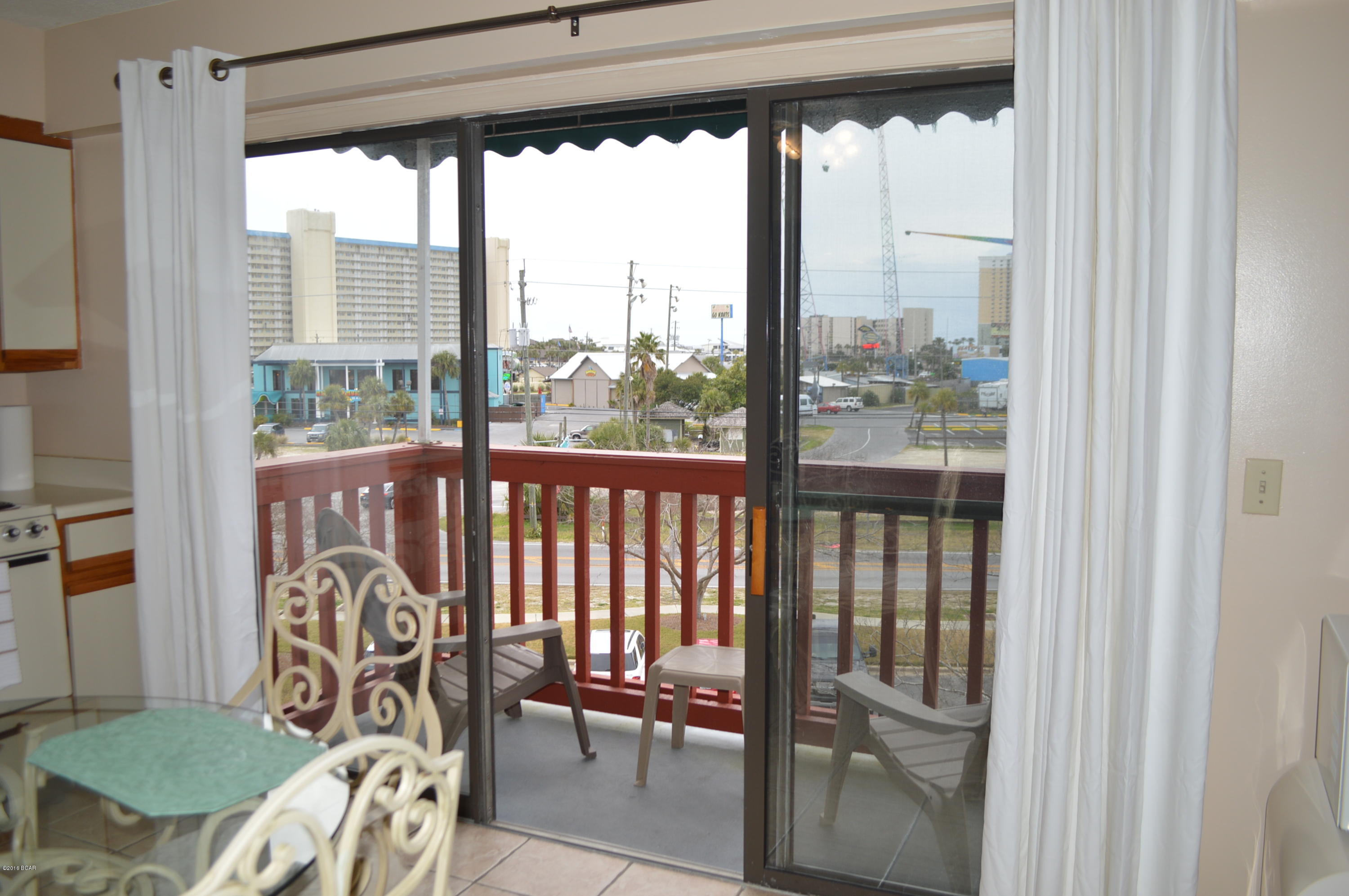 St. Thomas Square is located in the Heart of PCB within walking distance to the areas top attractions. This 3rd floor unit overlooks the Thomas Drive area. The complex features a community pool, clubhouse, boat dock and tennis courts. There are different shops and eateries located onsite. This is the larger efficiency floorplan that features the kitchen and dining area, walk in closet and large bath with double vanities. Great second home or vacation rental!