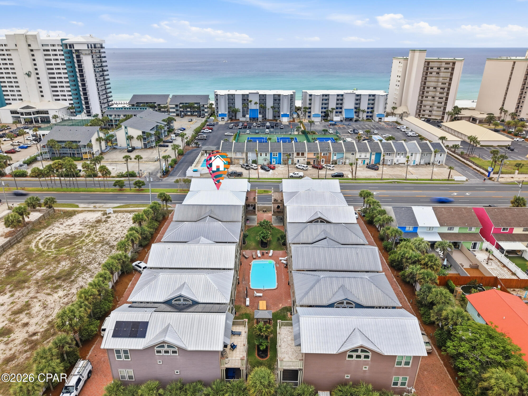 CURRENTLY UNDER CONTRACT, SELLER WILL CONSIDER BACKUP OFFERS
Turnkey short-term rental just steps from the beach! This fully furnished 4-bedroom, 4-bath beach home is ideally positioned near Beach Access 12, offering strong rental potential in one of Panama City Beach's most sought-after locations. With multiple levels, spacious layouts, and sleeping capacity for larger groups, this property is designed to maximize occupancy and guest appeal.
A standout feature is the first-floor studio suite with its own living area, kitchenette, and full bath--perfect for added rental flexibility, lockout capability, or hosting multiple groups. The main living area features an open-concept design with granite countertops, stainless appliances, and generous gathering space, along with covered decks on multiple levels to enhance the guest experience.
The oversized primary suite includes a jetted tub, double vanities, and a separate shower, while additional bedrooms and baths provide ample accommodations for high guest turnover. A rare two-car garage adds extra value for owners and guests alike.
Located in the Panama Dunes area with short-term rentals allowed, this property is minutes from restaurants, shopping, and St. Andrews State Park--ensuring consistent year-round demand. Low-maintenance construction, a community pool, and proximity to the beach make this a strong addition to any portfolio.
High occupancy potential, flexible layout, and prime location--makes this a great income-producing beach investment.