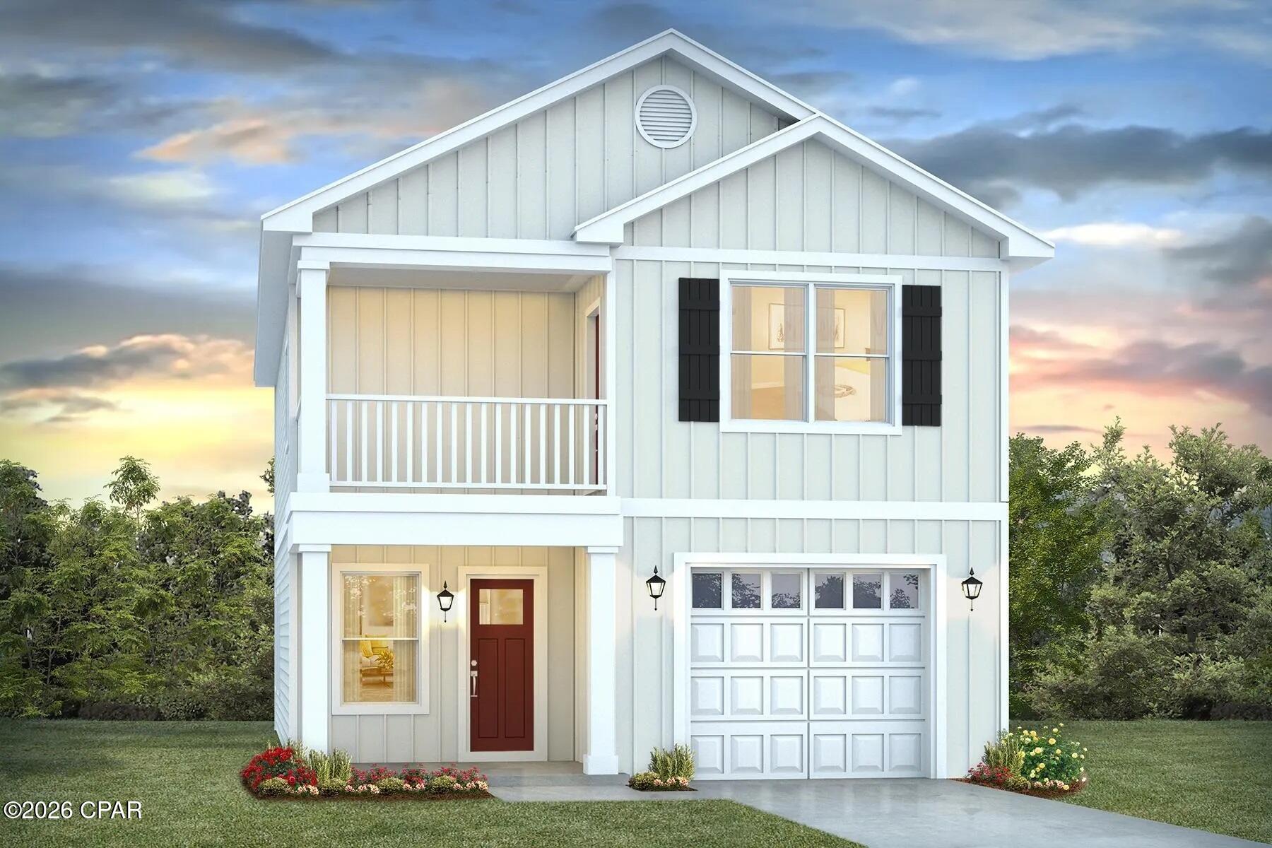 Welcome to the Monroe, a new home floor plan located at Windmark Beach in Port Saint Joe, Florida. This floor plan features two stories with three bedrooms and two and a half bathrooms. The exterior of this home features a covered front porch on the main level and a covered balcony on the second level just off the primary bedroom. Both have waterviews of two charming ponds in the front and back of the home. Entering the foyer, you are greeted with an open entry that leads to the grand living space with open concept design. The kitchen is open to the dining and living areas features a peninsula bar with space for seating. There is an appointed dining area that is surrounded with windows allowing for an abundance of natural light to filter through. Traditional 9' ceilings grace the living area which opens to the covered back porch where you can spend your mornings and evenings enjoying your coffee or beverage. The main level serves as the heart of the home with plenty of space and a powder room located just off the entry. The stairs leading to the second level are accessible from the living area and lead to all three bedrooms. As you reach the second level you are met with a landing with laundry area and shared bathroom. Two bedrooms are located at the back of the home and have spacious closets. The Primary bedroom is located overlooking the front lawn and has a private ensuite bathroom. Two large closets are in the primary bedroom and offer plenty of space for your wardrobe needs. The primary bathroom has the feel of a private oasis with a large soak tub and a separate shower. The dual sink vanity offers lower cabinetry for storage. Enjoy a quiet evening with a charming water view on your covered balcony located off the primary bedroom. Contact us today to learn more about the Monroe, your next home at WindMark Beach!