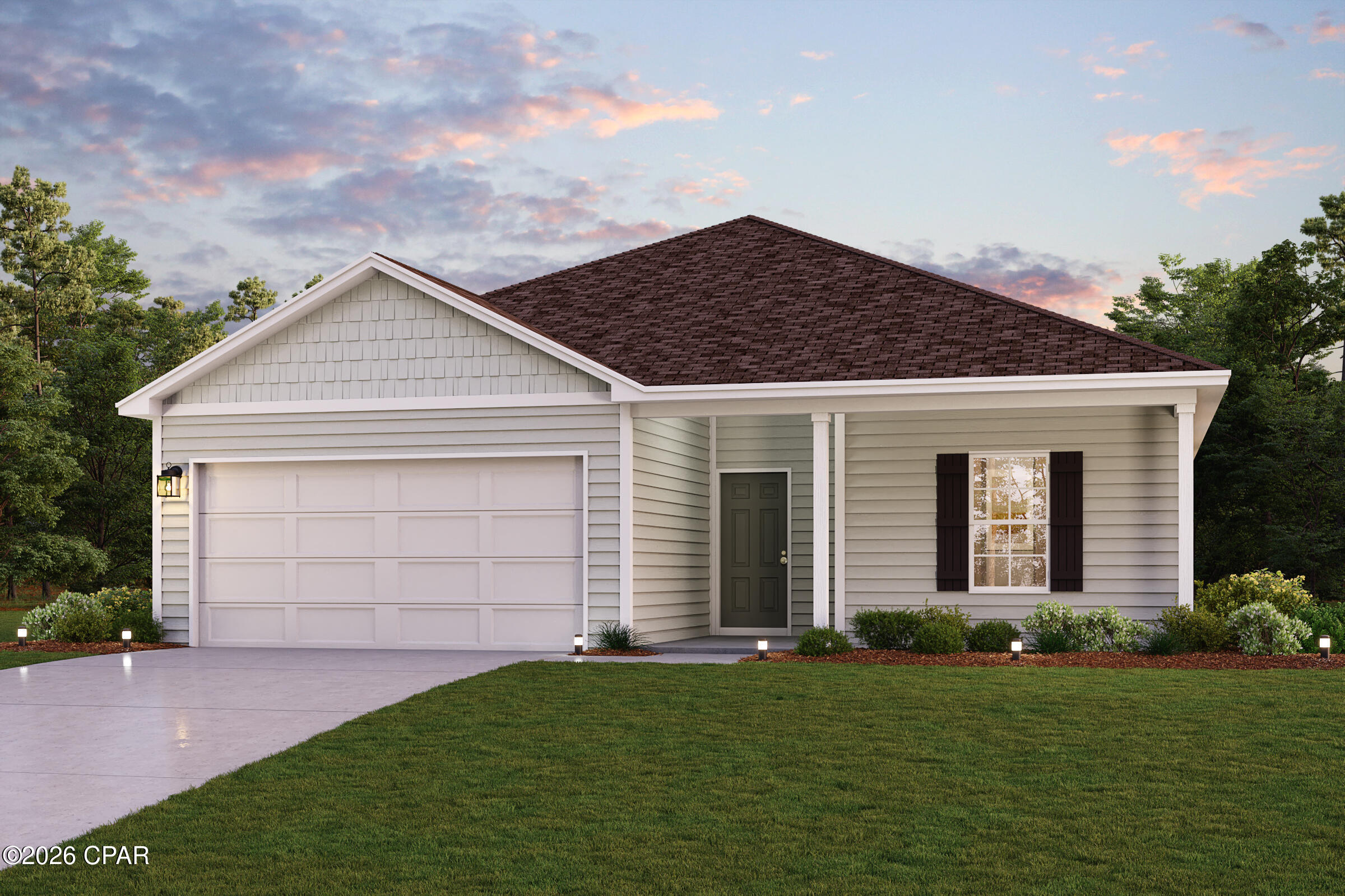Welcome to your dream home in the Sunny Hills Classic Community! The Abernathy Plan offers a seamless open-concept design that integrates Living, Dining, and Kitchen areas--perfect for hosting guests or relaxing in comfort. Enjoy energy-efficient Low-E insulated windows throughout. The gourmet Kitchen boasts beautiful cabinetry, quartz countertops, and Stainless Steel Appliances. The serene primary suite offers a private bath with dual vanities and a walk-in closet. The home boasts two additional bedrooms. A 2-car garage adds convenience, while energy-efficient Low-E insulated dual-pane windows and a 1-year limited home warranty provide added peace of mind. 
Located just off Hwy. 77, 30 miles north of Panama City and 12 miles South of Interstate 10, Sunny Hills is the perfect place to call home! Sunny Hills is the largest platted subdivision in Northwest Florida and has nearly 4000 acres of green belts and natural preserves, multiple lakes with swimming and boat launch areas, and an 18 hole golf course.