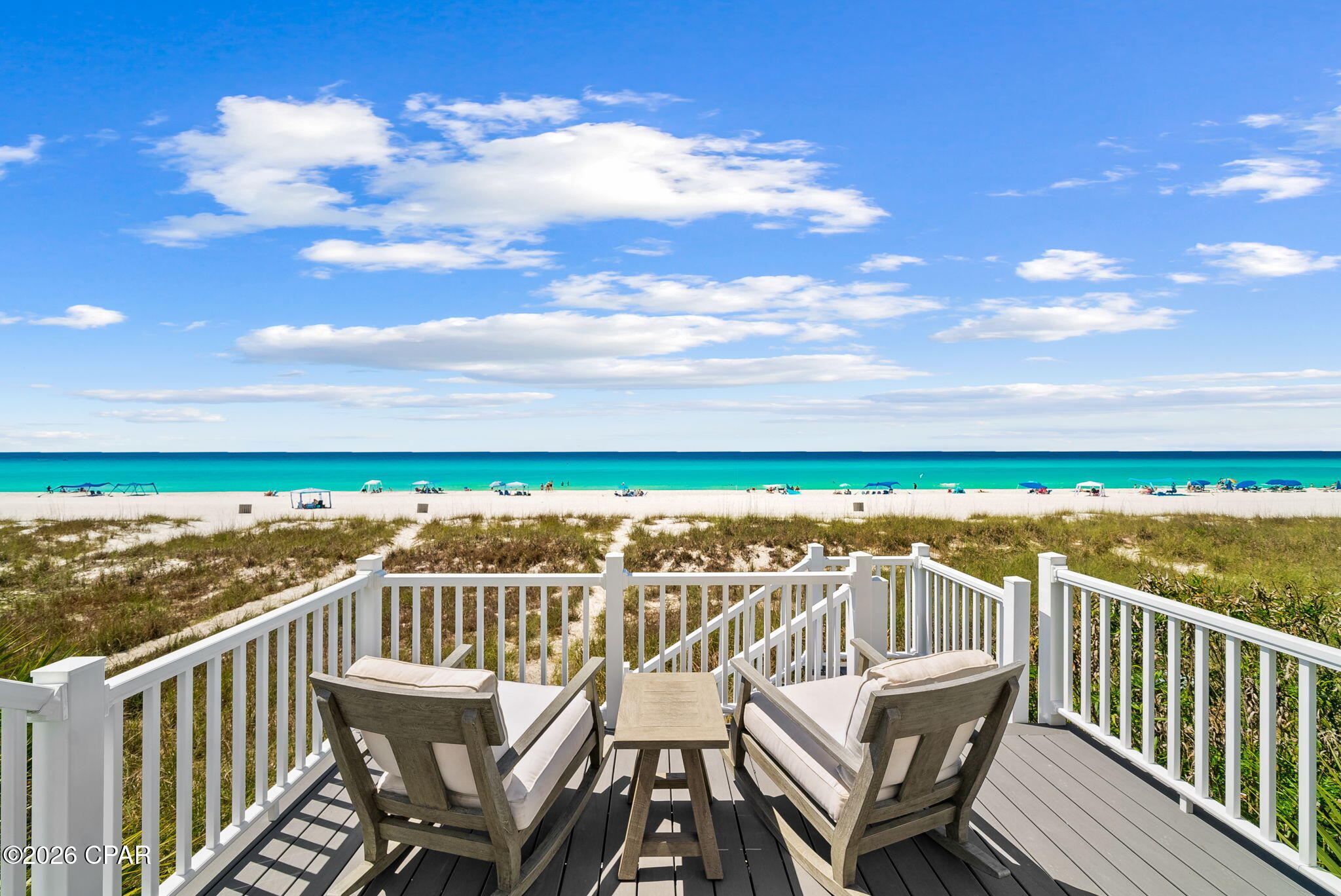 Experience true Gulf-front living in this beautifully updated 3-bedroom, 3.5-bath townhome, complete with a bonus/bunk room and a separate studio suite (ideal as a mother-in-law suite or lockout unit). Perfectly positioned directly on the Gulf, you can step from your private deck onto the sugar-white sands and emerald waters--your ultimate coastal retreat.
This property has been extensively renovated with high-quality upgrades throughout. Exterior improvements include all-new Trex composite decking and upgraded railings (2025), expanded porches, added privacy walls on the first and second floors, and new windows and doors on all three levels. Interior updates feature LVP flooring throughout, KraftMaid cabinetry, quartz countertops, and a full suite of stainless and built-in appliances, including a Sharp dishwasher, drawer microwave, refrigerator, LG oven, and Hisense beverage fridge.
Major systems have also been updated for peace of mind, including a new roof (2021), electrical panel (2023), complete plumbing replacement, new hot water heater, and updated HVAC system with new ductwork. The lower-level studio has been fully renovated with new sheetrock, quartz countertops, a kitchenette, Murphy bed, private living space, and its own mini-split A/C--perfect for guests or rental flexibility.
Inside, you'll find light-filled, coastal-inspired interiors with neutral tones and custom finishes throughout. Multiple Gulf-front decks provide both covered and open spaces to relax, dine, and entertain while enjoying breathtaking sunsets year-round.
Lovingly maintained as a personal residence and never rented by the current owner, this townhome offers a rare opportunity for a pristine beachfront property ready for your personal touch or creative investment vision.
Conveniently located just minutes from Pier Park, Dolly Parton's Pirate Voyage Dinner & Show, Topgolf Panama City Beach, as well as local dining and shopping.
Offered fully furnished and truly move-in ready--schedule your private showing today and start living the coastal lifestyle you deserve.