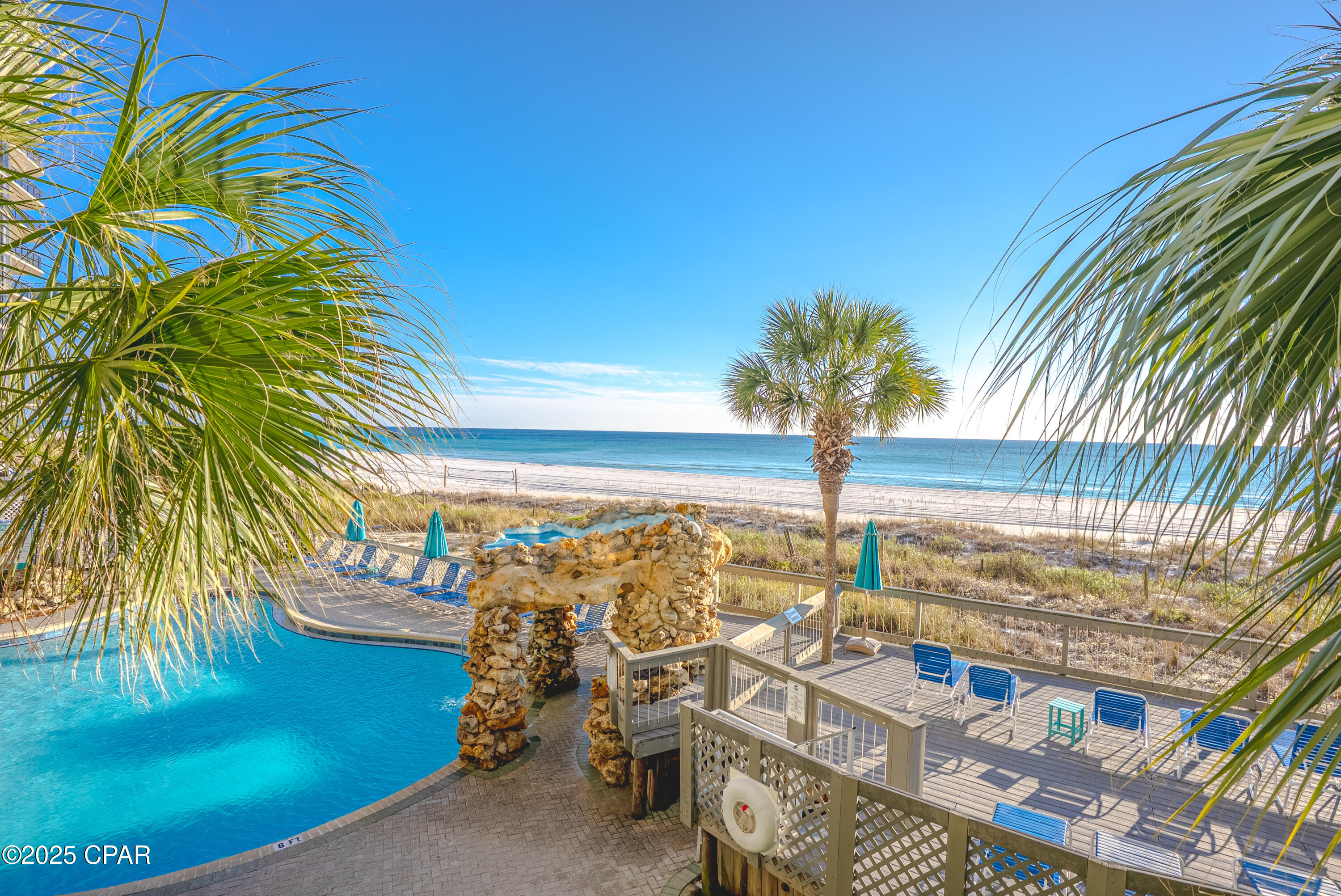 Welcome to your coastal oasis!  This beautiful 2 bedroom 2 bath condo offers spectacular Gulf of Mexico views from the living room, primary bedroom, and private balcony-a perfect place to enjoy sunrise coffee or sunset cocktails over the water. This unit has spacious living area with panoramic windows and sliding glass doors to the balcony.  Fully equipped kitchen with a large breakfast bar, stack washer and dryer, plenty of closet space.  Lots of amenities and security gate! Can't beat the view or convenience where this unit is located.