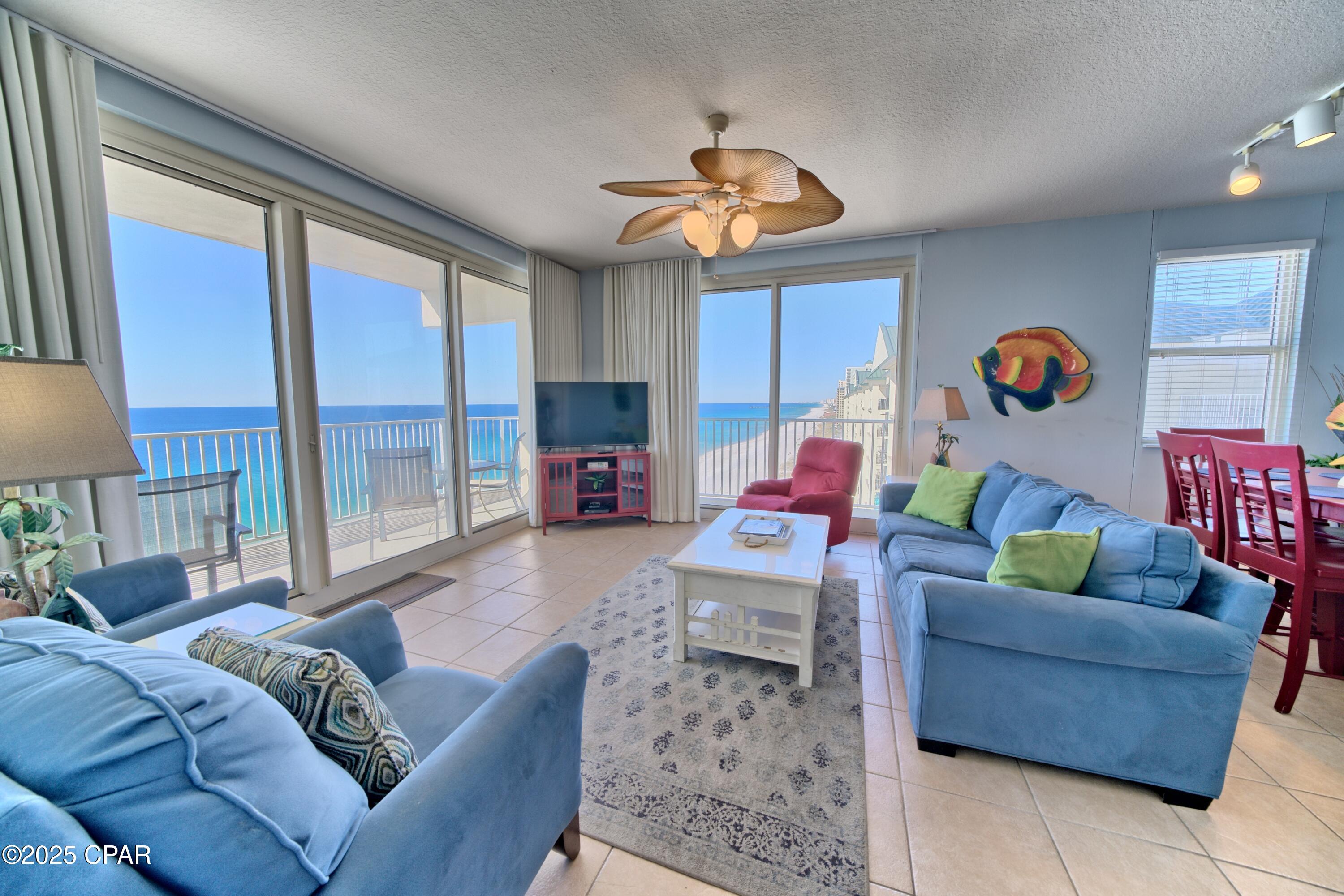 'CURRENTLY UNDER CONTRACT, SELLER WILL CONSIDER BACKUP OFFERSThe ''01'' stack is considered the premiere  unit stack at the ''popular over-performing'' Shores of Panama Resort.  It is without a doubt, the most special location at Shores of Panama.  It's hard to find a good investment now - Investors should take note. 
Reasons this floorplan and Shores are the best investment:   You won't find another western coastline view for your sunsets than this wrap-around balcony. Views like this are hard to come by.  This condo floorplan and location take you away from all of the busy buzz of a large resort.  It's on the quite west-end of Shores of Panama (closest to its' quite neighbor Long Beach). Absent of Laketown Wharf , Pineapple Willys and Watersports rental traffic & disturbance.  It's just pure serenity and escape ~ the reasons you came to the beach! It's closest to the parking garage.  By the way has a dedicated parking space.  It's a true 3 true large bedroom (3 true full baths).~ has new microwave, washer/dryer, refrigerator, LVT flooring and paint.  . 
 Every year families pour into Shores of Panama due to its unbeatable location and amenities.  These units perform and can easily gross over $95k-$125k.
Currently, Shores of Panama is undergoing a major exterior facelift, and will be so beautiful when complete, which will put your investment well ahead of the others in PCB.  The new Florida Condo Requirements are fast approaching for other resorts in town, and Shores of Panama will be complete, ahead of the game, and ready to capitalize maximum profit.   Once Shores facelift is complete, there will be no stopping it.  It will be the premier place to be in PCB.  The price tag on a beachfront superior unit like this will never be again.  Don't miss this opportunity to capitalize on a ''buy now price''.  Adding this to your portfolio will ensure years of ROI success. Rentals will continue strong during construction. 
Shores of Panama is a 23 story Tuscany style condominium complex in the heart of Panama City Beach, and right next door to the world-famous Pineapple Willys restaurant. Shores of Panama has unbeatable amenities, including a massive lazy river style gulf-side pool and hot-tub, tiki bars, food bars, indoor pool, garage parking, and a fitness center.  Easy to Show