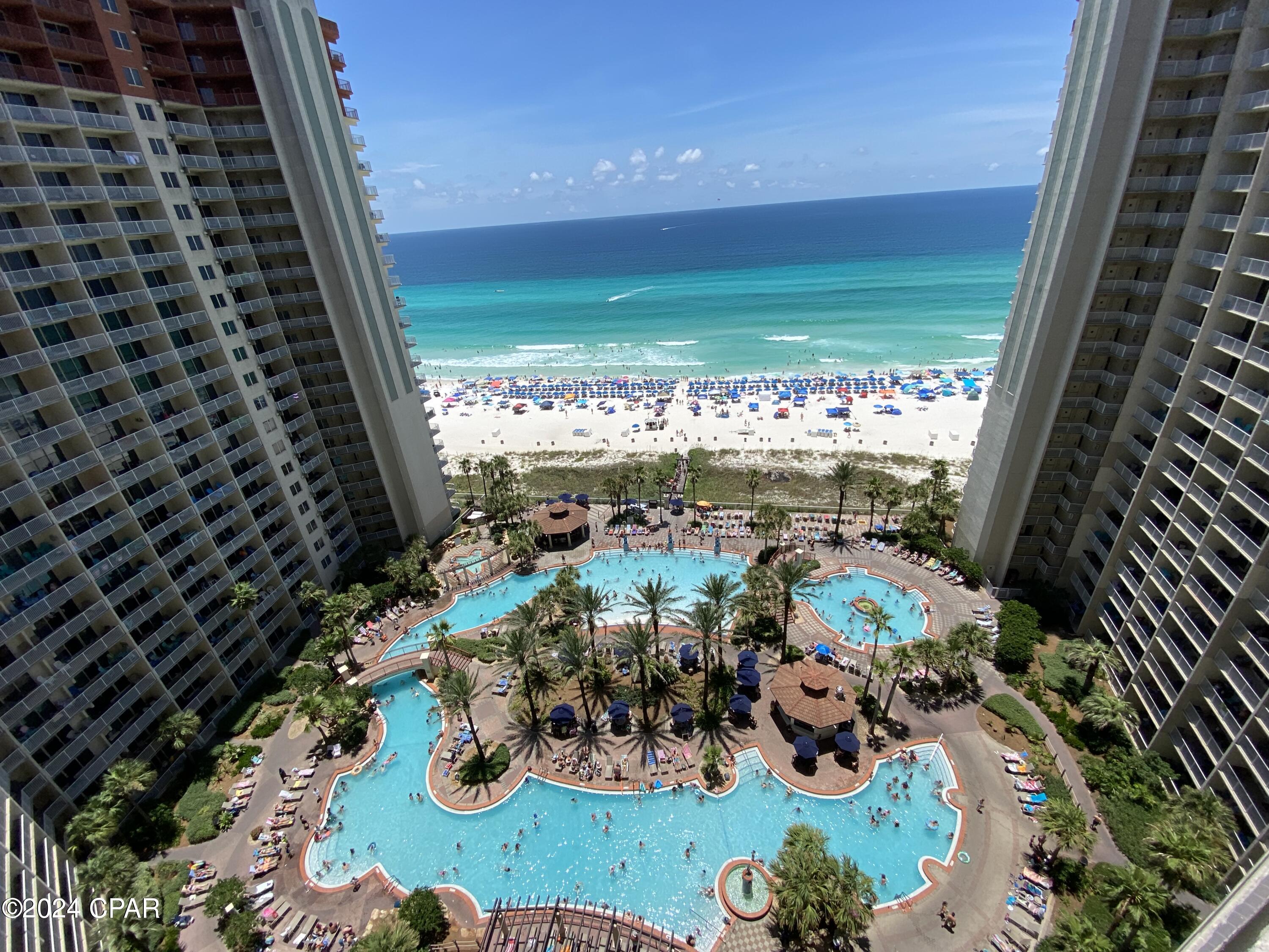 Beautifully Furnished Gulf-Front Condo

Experience coastal living at its finest with this exquisitely furnished 2-bedroom, 2-bath condo overlooking the Gulf of Mexico. The unit features a Gulf-front master bedroom and a spacious balcony with views of the pool, making it an excellent rental opportunity.

Inside, you'll find tile flooring throughout, elegant granite countertops, and modern updates including a brand new HVAC system, new refrigerator, new washer/dryer, and new Polywood patio furniture. The condo has been freshly painted and comes fully furnished, rental-ready, with future bookings already in place. The living room offers a sleeper sofa and an accent chair that converts to a twin bed, enhancing comfort and flexibility.

Well-maintained and move-in ready, this condo is part of the Shores of Panama resort, which boasts an array of amenities including expansive beach frontage, a large lagoon-style pool, an indoor heated pool, a fitness center, a spa, a tiki bar & grill, an ice cream and coffee shop, and a variety of summer activities for all ages. Centrally located, the resort is close to shopping, dining, and entertainment options.

Don't miss out on this exceptional property—call to schedule your visit today!