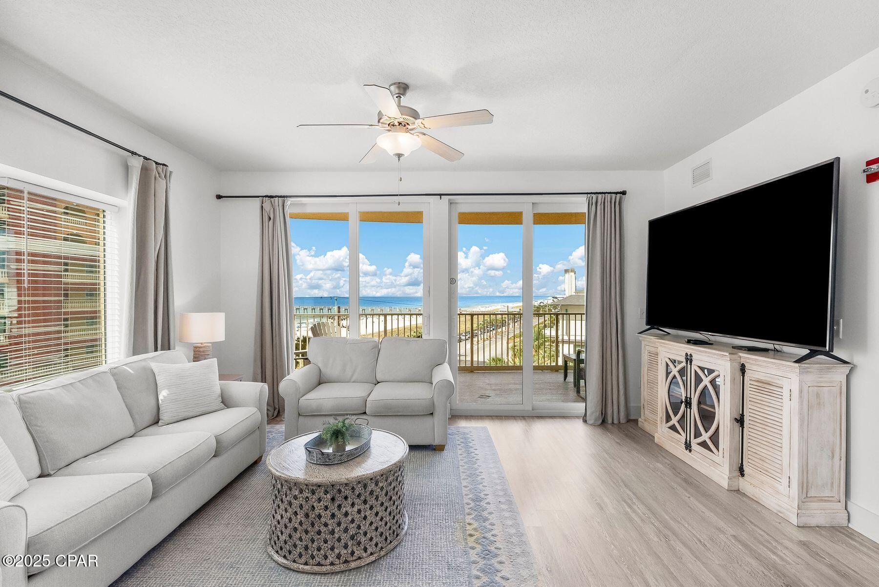Welcome to this beautifully appointed 3-bedroom corner condo in the highly sought-after Calypso Tower III. Perched on a prime west-facing corner, this unit offers unparalleled Gulf views—perfect for soaking in spectacular sunsets over the water. Inside, you'll find a spacious, light-filled layout that comes fully furnished and turn-key ready, ideal for investors or second-home buyers looking for a stress-free beach retreat. Enjoy exclusive access to resort-style amenities including a luxurious zero-entry pool with private cabanas, a tiki bar, on-site restaurant, and a state-of-the-art fitness center—all within a vibrant beachfront setting. Located just steps from Pier Park and the Panama City Beach Pier, this condo places you at the heart of the area's best dining, shopping, and entertainment. Whether you're seeking an investment property or a personal getaway, this Calypso corner unit delivers the ultimate coastal lifestyle.