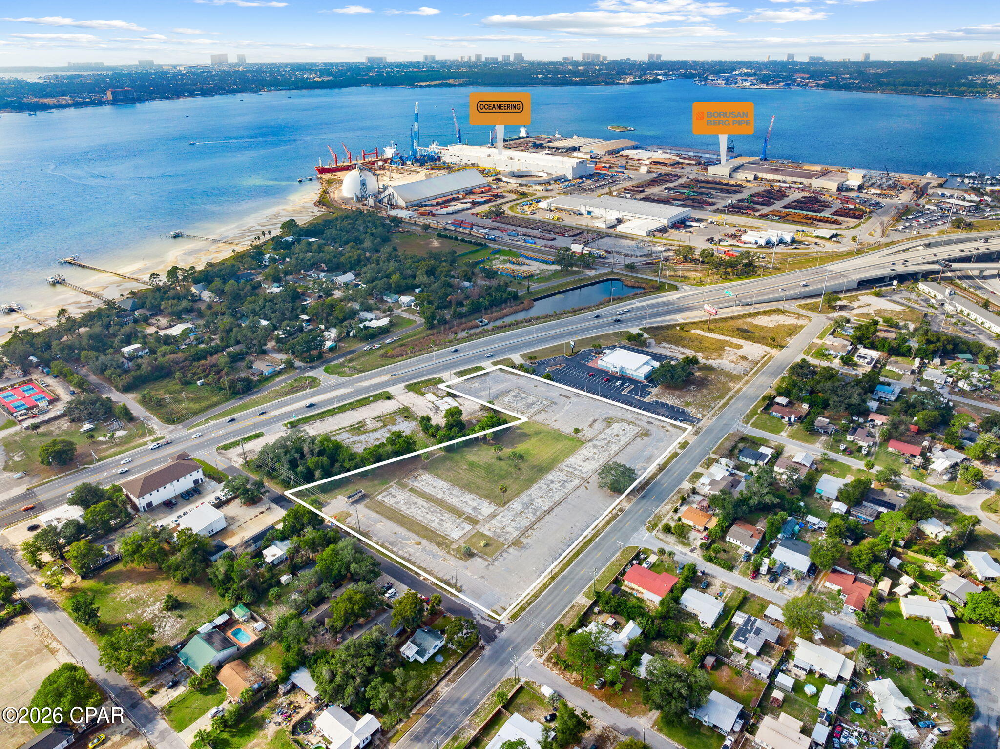 Amazing Development Opportunity is Ready for You!  In a Prime Location, this 4.77 acre parcel is zoned General Commercial 2. Located in the Gateway Overlay and this property is located in the Panama City Community Redevelopment Agency Tax Increment Rebate Program area. 
Located just before the Hathaway Bridge in Panama City, this offering fantastic traffic count and visibility when traveling on Hwy 98 East from Panama City or West to Panama City Beach.  This parcel offers easy access via 3 different roads, Hwy 98, 19th St, and Brown Ave. Approximately 180 feet frontage on Hwy 98, 580 feet on 19th St, and 375 feet on Brown Ave.
This property is in close proximity to Port of Panama City and Gulf Coast State College and FSU campuses as well as quick access to Historic St. Andrews and the Downtown Panama City area, and Panama City Beach.
This property would be perfect for apartments, hotel, restaurant, retail store or any combination of many different commercial businesses.  See more usage details in the documents section of this listing.
Previously, there was a hotel that has been demolished due to damage from Hurricane Michael.
