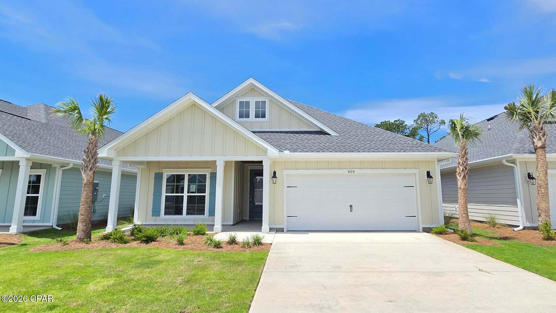 Welcome to 901 Crystal Bayou Boulevard, a new home at Breakfast Point East in Panama City Beach Florida. This home is ready for move in and features 2,300 square feet of naturally lit open living space and modern finishes. As you enter this home you will find a foyer with EVP flooring leading you past the first of three guest bedrooms and the guest bathroom. 

Continuing to the heart of the home, a large open concept living area awaits filled with natural light from the many windows and high ceilings. The kitchen has a center island and is open to the dining and living areas. Elegantly appointed, it is designed with quartz countertops, Herringbone tile backsplash, EVP flooring, and a single basin undermount sink in the island. Just off the kitchen, you'll find a secluded hall leading to the primary bedroom. An exceptional feature of this home includes a gas cooktop stove. 

Located in a private area of the home, this bedroom offers high ceilings and large windows. The luxurious primary bath is complete with an oversize tile shower, a dual sink vanity with quartz countertops, and a large walk-in closet with shelving. The laundry room is also conveniently located at the other end of the hallway. All three guest bedrooms can be found on the other side of the home along with the two full guest bathrooms. 

Beyond the interior features and details, every home is equipped with Smart Home Technology. This thoughtful integration of technology ensures that your new home is perfectly designed to meet the demands of modern life.