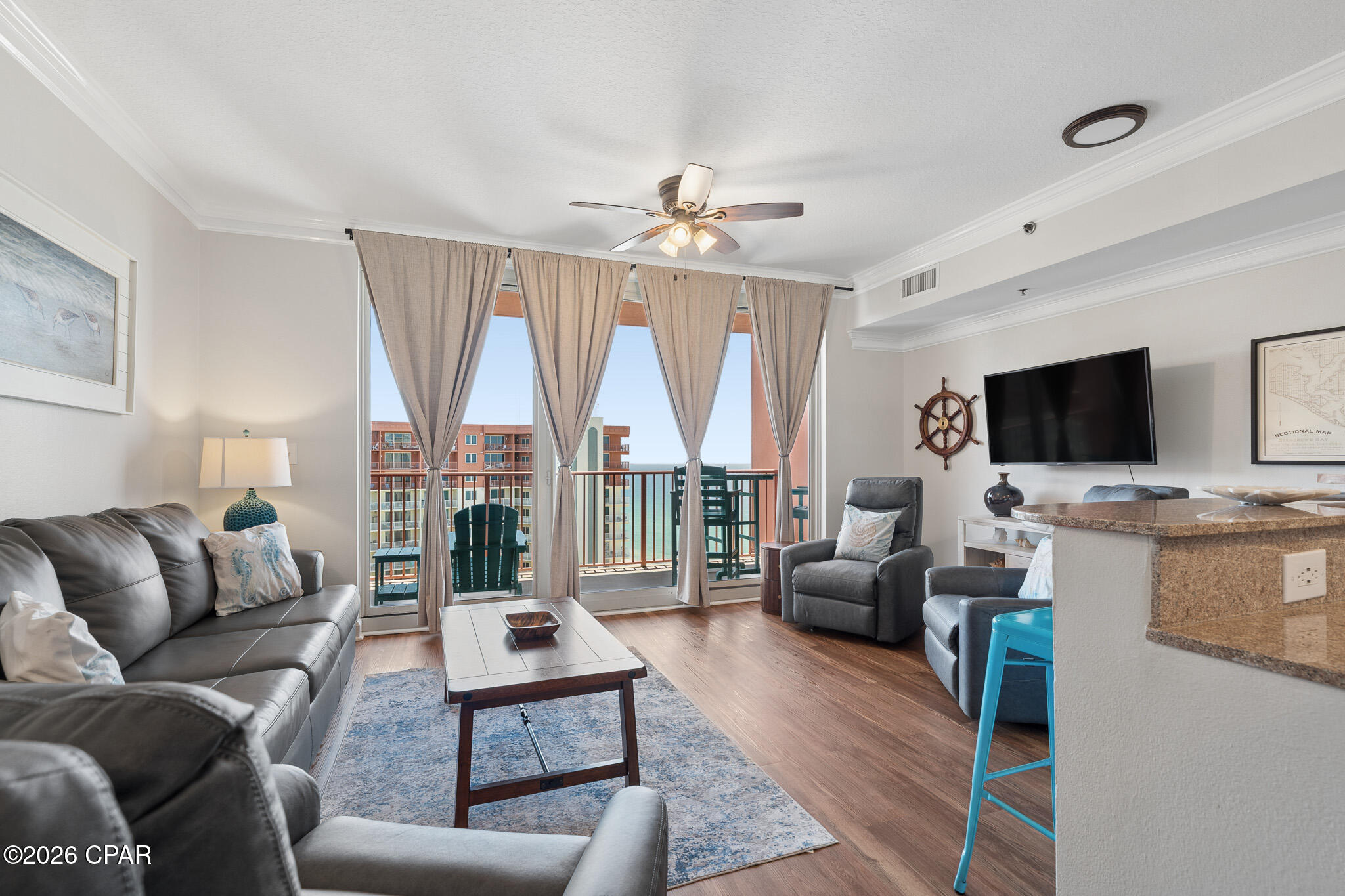 Welcome to Shores of Panama Unit 2208, a beautifully renovated 1-bedroom + bunk area, 2 full bath condo offering the perfect combination of coastal living, comfort, and investment potential. Renovated within the past 12 months, this turnkey condo features all-new flooring, paint, furnishings, appliances, décor, and more. Best of all, this unit has never been used as a vacation rental, making it exceptionally well-maintained and truly move-in or rental ready. Designed to comfortably accommodate 6 guests, this floor plan includes a spacious primary suite, hallway bunk area, and two full bathrooms. Rental projections exceed $40,000 annually, with many comparable units in the resort generating even higher income. Shores of Panama is widely recognized as one of Panama City Beach's premier short-term rental resorts and offers some of the highest ROI potential on the beach, making this an exceptional opportunity for investors or those looking for a second home that can help offset ownership costs. Owners and guests enjoy an impressive lineup of resort-style amenities, including one of the area's largest lagoon-style Gulf-front pools, multiple hot tubs, an indoor heated pool, a 24-hour fitness center, on-site tiki bar and grill, seasonal live entertainment, covered parking, and 24-hour security. Perfectly located, you'll be just steps from Pineapple Willy's and directly across the street from Laketown Wharf, offering a variety of restaurants, shopping, and entertainment. Whether you're searching for a high-performing vacation rental, a second home, or your own beachfront getaway, this fully furnished, turnkey condo checks every box. Sellers are motivated and will entertain all reasonable offers.