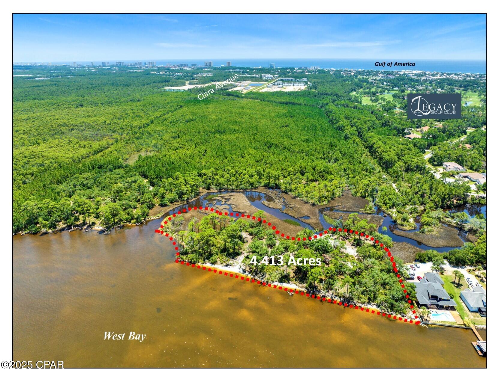 Gorgeous +/-4.4 acre secluded property on West Bay. Located at the east-end of Moonlight Bay Drive, which dead-ends into the property. It is known as the 'Oak Grove' as the property has several large oak trees. West Bay on the north side with expansive views across the Bay and a bayou on the south side. Zoned Planned Unit Development (P.U.D.) within the City of Panama City Beach. We believe the highest and best use is single-family residential development. Several large estate sized Bay-front lots could be developed, or one massive estate. The property is accessed via a 30' access easement. Travel from Panama City Beach Parkway past the Legacy Golf Club (f/k/a Holiday Golf Course), through the existing residential neighborhoods of Colony Club, and past Trieste. Left on Moonlight Bay Drive, continue right (east) on Moonlight Bay, which dead-ends into the property. The adjacent two parcels to the east and south are also for sale; A=59.9 Acres on West Bay, B=60.1 Acre interior parcel.  The other two large parcels are not contiguous and separated by the small bayou. They are accessed via the Clara Avenue extension. The parcels were annexed into the City of Panama City Beach & zoned P.U.D. & Conservation. The highest-and-best use is single-family residential. Conceptual site plans, wetlands delineation, surveys and maps are attached. Call for detailed information & to setup a tour.