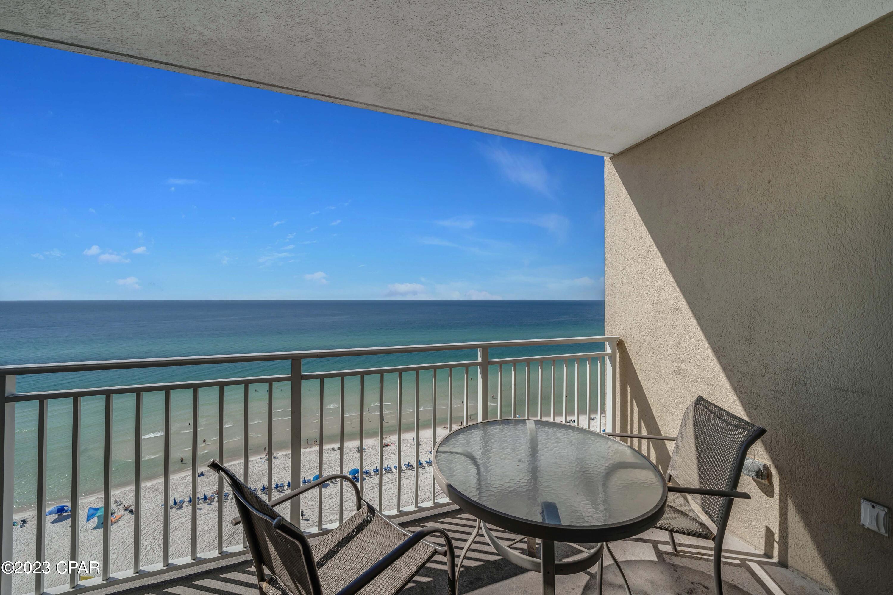 Look at this new price for a Gulf-Front condo in Panama City Beach! Enjoy breathtaking Gulf views from this beautifully updated 1-bedroom, 1-bath unit with hallway bunks. Located on the 12th floor -- the ideal height for stunning gulf front views! This turnkey, fully furnished condo features a brand-new HVAC and new refrigerator, along with plank flooring, fresh paint, and stylish new furniture and décor. The kitchen offers granite countertops and a breakfast bar that opens seamlessly into the living area and your private Gulf-front balcony. Relax on the spacious balcony while taking in views of emerald waters and sugar-white sand. The oversized primary bedroom, full bath, and bunks provide comfortable accommodations for owners and guests alike. Emerald Beach Resort offers exceptional amenities including Gulf-front resort pools with a tiki bar, a splash pad pool on the north side, fitness center, Starbucks, Sky Bar, beach shop, and more. Ideally located near Pier Park with easy access to the airport and 30A.