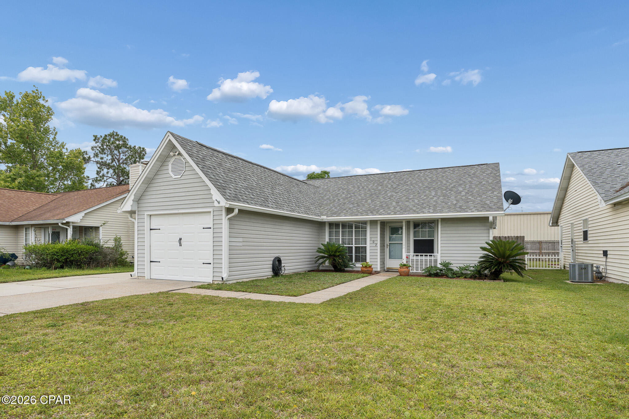 Welcome to 102 Heritage Circle--where quiet neighborhood living meets convenience to everything Panama City Beach has to offer! This well-maintained 3-bedroom, 2-bath home is tucked inside a peaceful community with no short-term rentals permitted, offering a more residential atmosphere while remaining close to beaches, dining, and recreation.

Enjoy outdoor living in the privacy-fenced backyard, ideal for entertaining, pets, or relaxing evenings. Major updates include roof replaced in 2020, water heater in 2018, and HVAC approximately 3 years old, providing peace of mind for years to come.

Conveniently located with easy access to Gulf Coast State College, Florida State University Panama City, Tyndall Air Force Base, and Naval Support Activity Panama City, making commuting to school, work, or the military installations simple. Outdoor enthusiasts will appreciate being just a short drive from St. Andrews State Park, Grand Lagoon, multiple public boat ramps, marinas, waterfront restaurants, shopping, and entertainment options throughout Panama City Beach.

Whether you're looking for a primary residence, second home, or long-term investment opportunity, this location offers easy access to both everyday conveniences and coastal recreation.

Survey available in Documents. If measurements are deemed important, please verify.