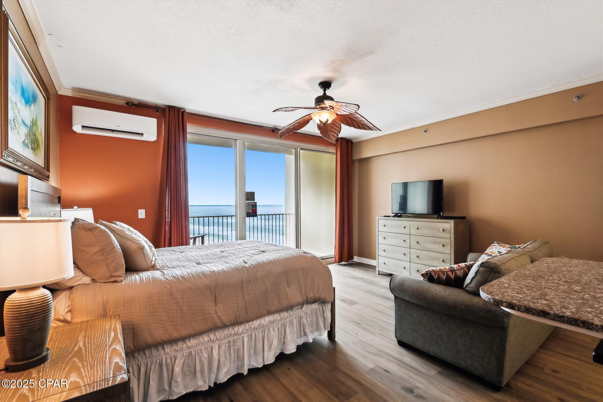 There's absolutely no better investment in Panama City Beach than a studio condo at Shores of Panama! These units will maximize your rental income year after year, with this unit already booked 100% of the time between now and the end of February, 2026 if you choose to keep the current bookings! These units are also ideal as a personal beach getaway! Enjoy the unbeatable central location within walking distance to some of the beach's best dining, attractions and shopping - plus the world famous Pineapple Willy's is directly next door! This 11th floor gem boasts new/upgraded flooring, brand new A/C unit with 10 year warranty, crown molding, new full size front loading washer and dryer, new Polywood balcony chairs, and brand new fridge/freezer, which is all included in the purchase. This is a HOT listing and will not be available for long!