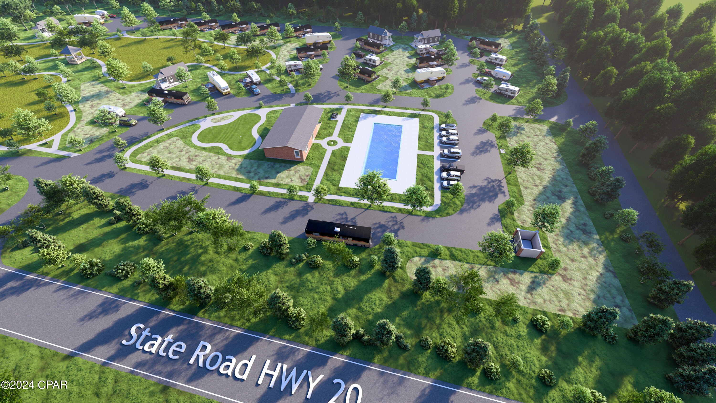 PRIME RV park development opportunity in Freeport, Florida—one of Northwest Florida's fastest-growing corridors for outdoor recreation, RV resorts, and long-term land investment. This 12.37-acre parcel on Highway 20 is ideally positioned for anyone looking to create a nature-focused RV park, campground, or multi-phase outdoor hospitality project. With more than 1,300 feet of highway frontage and a location just 4 miles east of Highway 331, the property offers excellent visibility, steady traffic exposure, and convenient year-round access for future guests. Zoned estate residential, this property is located in Walton County, where RV parks and campgrounds are permitted if connected to recreational activities. **Buyers are responsible for conducting their own due diligence. All development plans are subject to review and approval by the Walton County Planning Department. **
A natural creek winds through the acreage, creating organic opportunities for fishing areas, hiking trails, boardwalks, nature lookouts, horseback riding, or eco-tourism features. Developers seeking land with built-in outdoor appeal will find this site well suited for attracting RV travelers, seasonal guests, and adventure-focused tourists. Significant groundwork has already been completed, including a DOT-approved access driveway, gravel internal roads, two cleared half-acre pads, boundary surveys, wetland studies, environmental assessments, and detailed RV resort concept renderings. Additional conceptual plans are also available for warehouse or mixed-use development. With future sewer expansion planned along Highway 20, the long-term development potential of this site continues to grow.
Situated within the Highway 20 Economic Development Corridor, the property is minutes from some of the Gulf Coast's most popular destinations while still offering the natural setting RV guests desire. It is located approximately 29.7 miles from Pier Park in Panama City Beach, 23.1 miles from Silver Sands Premium Outlets in Miramar Beach, and 18.1 miles from Seaside and Scenic Highway 30A.
This is a rare opportunity to develop an RV resort or outdoor recreation destination in a high-demand market driven by tourism, outdoor travel, and growth in the RV hospitality sector. Whether your vision includes a boutique RV park, a full-scale resort, or a phased recreational development, this property provides the acreage, location, and foundational infrastructure to support a successful long-term project. Contact us today to explore this investment opportunity and review available surveys, studies, and concept plans.
Don't miss out on this rare opportunity to create a premier RV resort in one of Northwest Florida's fastest-growing areas. Contact us today to learn more about this exceptional investment!