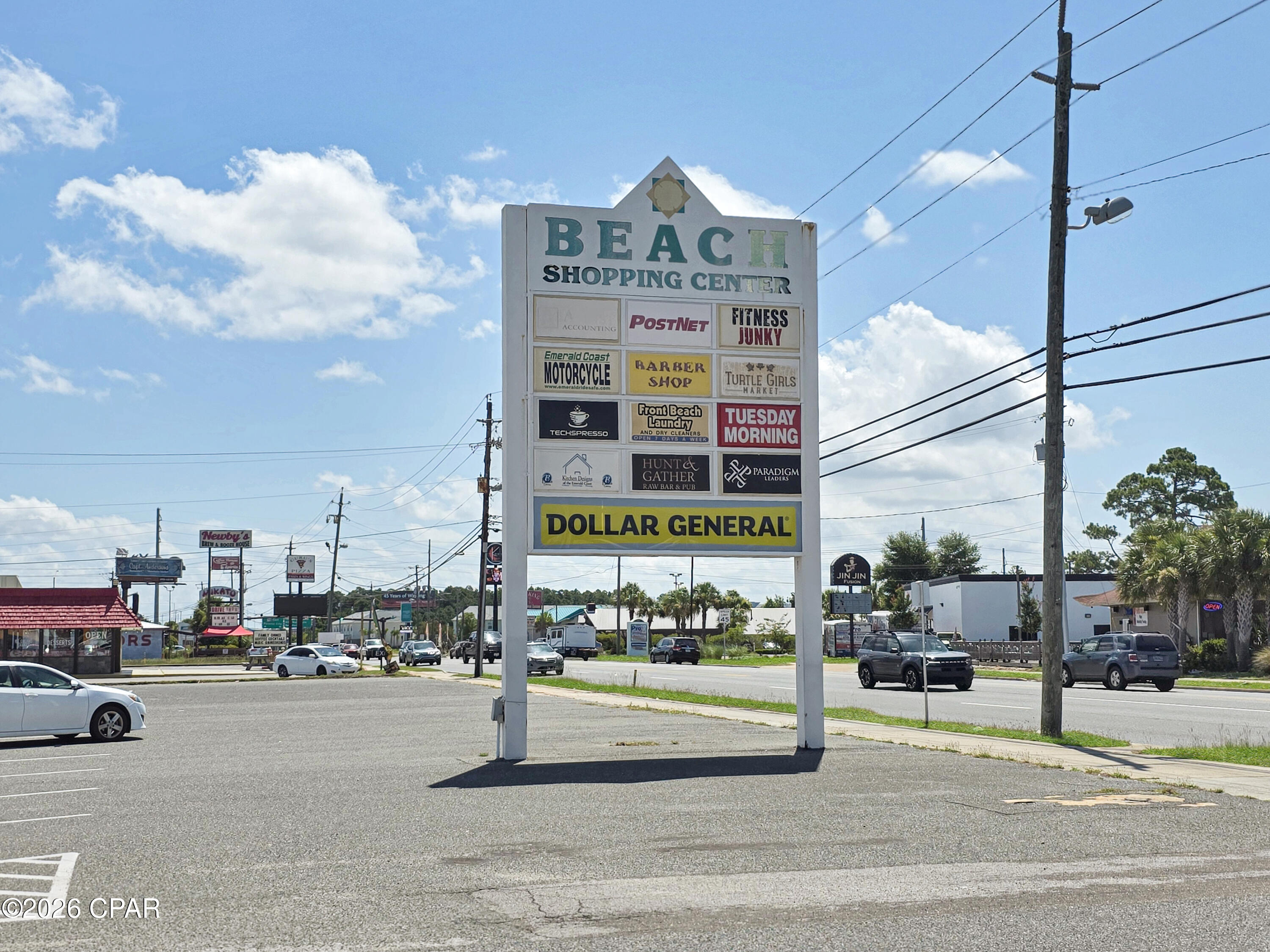 Space available in Beach Shopping Center.  Shopping center is located between both Panama City Beach Parkway and Front Beach Road.  Property is in great condition and consists of a 8,000+- SF heated/cooled commercial 'Flex' building for lease, which includes one bathroom; one office; paved parking, rear access for deliveries, etc.  Property is Zoned C-2, General Commercial; and is located within the unincorporated area of Bay County.  Property is located on the Tourist Corridor and is near the Beaches, Naval Station, etc.  Potential uses include, retail, office, medical office, entertainment, storage, etc.  Vacant and available immediately.  Call for additional information and to setup a tour.