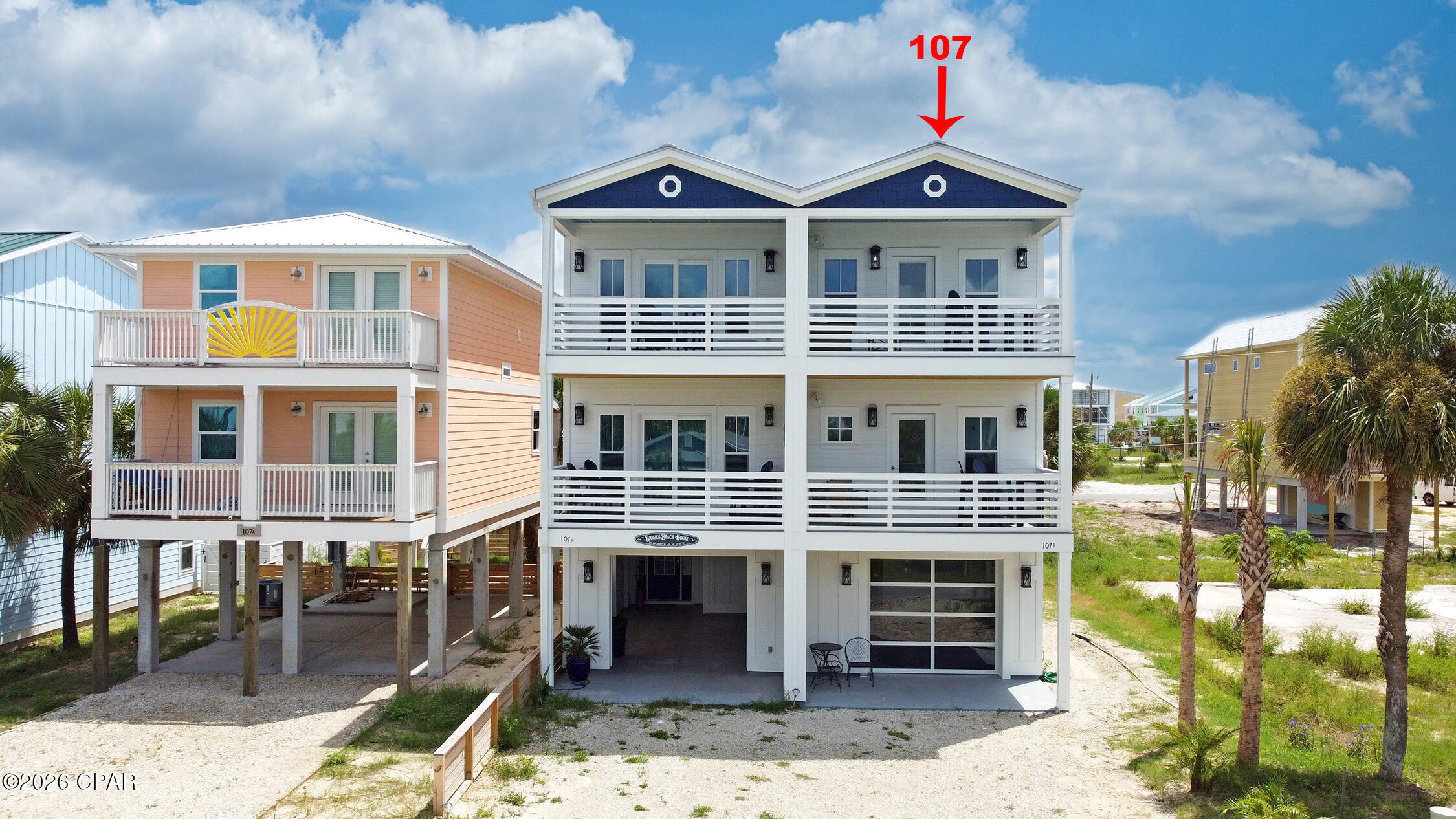 Discover the epitome of coastal living with this stunning tri-level townhome, perfectly situated beachside of Hwy 98, just steps away from the pristine sands of Mexico Beach. Constructed at the end of 2023, this 2-bedroom (possibly 3-bedroom), 3-bathroom home offers endless possibilities for relaxation and entertainment. The second and third floors feature a spacious and comfortable living space for you and your guests. The large kitchen features beautiful stone counters, updated stainless steel appliances, and quality cabinetry, making it a chef's dream. Dual-level windows flood the home with natural light and offer stunning views. With four separate balconies, including two that are screened-in, you can savor the coastal breeze from multiple vantage points. The first level of this home includes a separate living area featuring a full kitchen, additional flex space, a full bathroom with a tiled walk in shower, a separate washer and dryer, walk in closet, and covered patio, ideal for guests or a private retreat. Don't let weather ruin your beach experience. The garage is designed for fun, boasting a custom glass garage door, treated concrete floor, ceiling fan, and television. This home is equipped with all the modern updated conveniences you need for a luxurious beachside lifestyle. Great rental potential, being ideally located within walking distance of local restaurants, shops, and entertainment. Don't miss the chance to own this incredible beachside townhome, where every day feels like a vacation. Contact us today to schedule a viewing and make your dream of owning a beach home a reality!