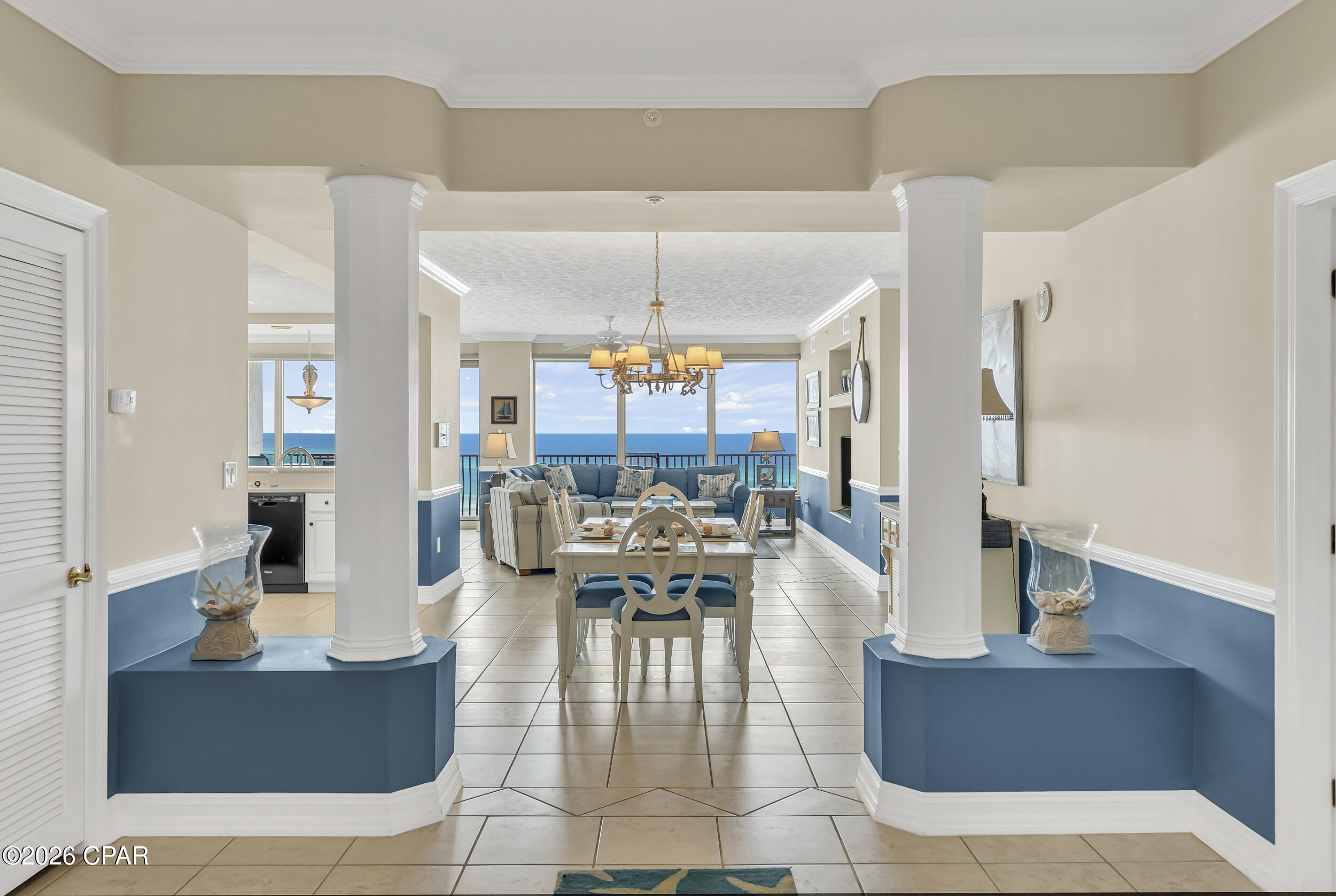 At over 2,300 square feet with a true grand foyer entry, this gulf-front 3BR/3BA at Hidden Dunes feels less like a condo and more like a coastal residence - one where every bedroom has its own private bath and the balcony stretches 43 feet across the Gulf.

A true grand foyer entry sets the tone immediately, creating a sense of arrival more typical of a full-sized coastal residence than a standard condominium. The floor plan then opens into a large great room, formal dining area, and well-appointed kitchen, all arranged to function as connected yet defined living spaces. Windows throughout the residence bring in natural light and capture multiple gulf views from the living room, dining area, kitchen, and primary suite.

A defining feature is the expansive 43-foot-wide gulf-front balcony, offering a substantial outdoor living area directly overlooking the beach. Its width easily accommodates multiple seating and gathering areas, extending the main living space outdoors with uninterrupted shoreline views. 

The gulf-front primary suite includes direct balcony access, a sitting area, walk-in closet, double vanities, and a separate shower. Two additional guest bedrooms are positioned on opposite sides of the foyer, each with its own private bathroom and generous closet space, providing privacy and separation within the layout. 

Interior features include 9-foot ceilings, tile flooring throughout for durability and low maintenance, a full-sized laundry room with additional storage capacity, and exterior storage for beach equipment and owner use. 

Hidden Dunes is a gated gulf-front community located along the quieter east end of Panama City Beach. Residents enjoy 377 ft of private beach frontage along with a gulf-front pool, heated pool, kiddie pool, fitness center, owners' lounge, game room, grilling areas, and on-site security. 

The location offers a more peaceful coastal setting while remaining close to St. Andrews State Park, marinas, golf courses, dining, shopping, and the broader Panama City Beach entertainment corridor.

Schedule a private showing to experience it firsthand.