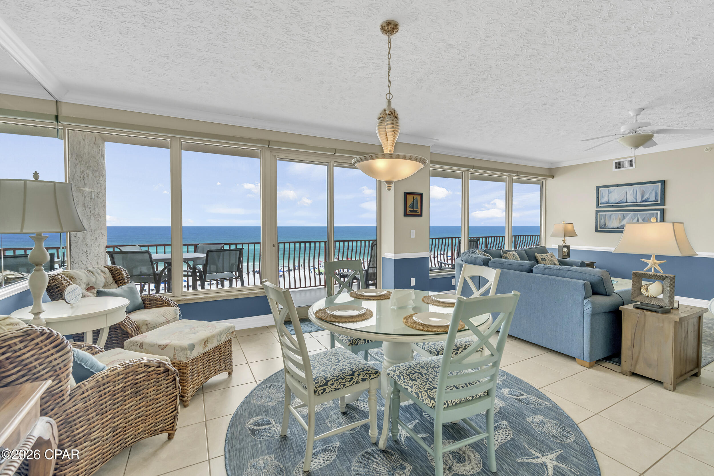 At over 2,300 square feet with a true grand foyer entry, this gulf-front 3BR/3BA at Hidden Dunes feels less like a condo and more like a coastal residence - one where every bedroom has its own private bath and the balcony stretches 43 feet across the Gulf.

A true grand foyer entry sets the tone immediately, creating a sense of arrival more typical of a full-sized coastal residence than a standard condominium. The floor plan then opens into a large great room, formal dining area, and well-appointed kitchen, all arranged to function as connected yet defined living spaces. Windows throughout the residence bring in natural light and capture multiple gulf views from the living room, dining area, kitchen, and primary suite.

A defining feature is the expansive 43-foot-wide gulf-front balcony, offering a substantial outdoor living area directly overlooking the beach. Its width easily accommodates multiple seating and gathering areas, extending the main living space outdoors with uninterrupted shoreline views. 

The gulf-front primary suite includes direct balcony access, a sitting area, walk-in closet, double vanities, and a separate shower. Two additional guest bedrooms are positioned on opposite sides of the foyer, each with its own private bathroom and generous closet space, providing privacy and separation within the layout. 

Interior features include 9-foot ceilings, tile flooring throughout for durability and low maintenance, a full-sized laundry room with additional storage capacity, and exterior storage for beach equipment and owner use. 

Hidden Dunes is a gated gulf-front community located along the quieter east end of Panama City Beach. Residents enjoy 377 ft of private beach frontage along with a gulf-front pool, heated pool, kiddie pool, fitness center, owners' lounge, game room, grilling areas, and on-site security. 

The location offers a more peaceful coastal setting while remaining close to St. Andrews State Park, marinas, golf courses, dining, shopping, and the broader Panama City Beach entertainment corridor.

Schedule a private showing to experience it firsthand.
