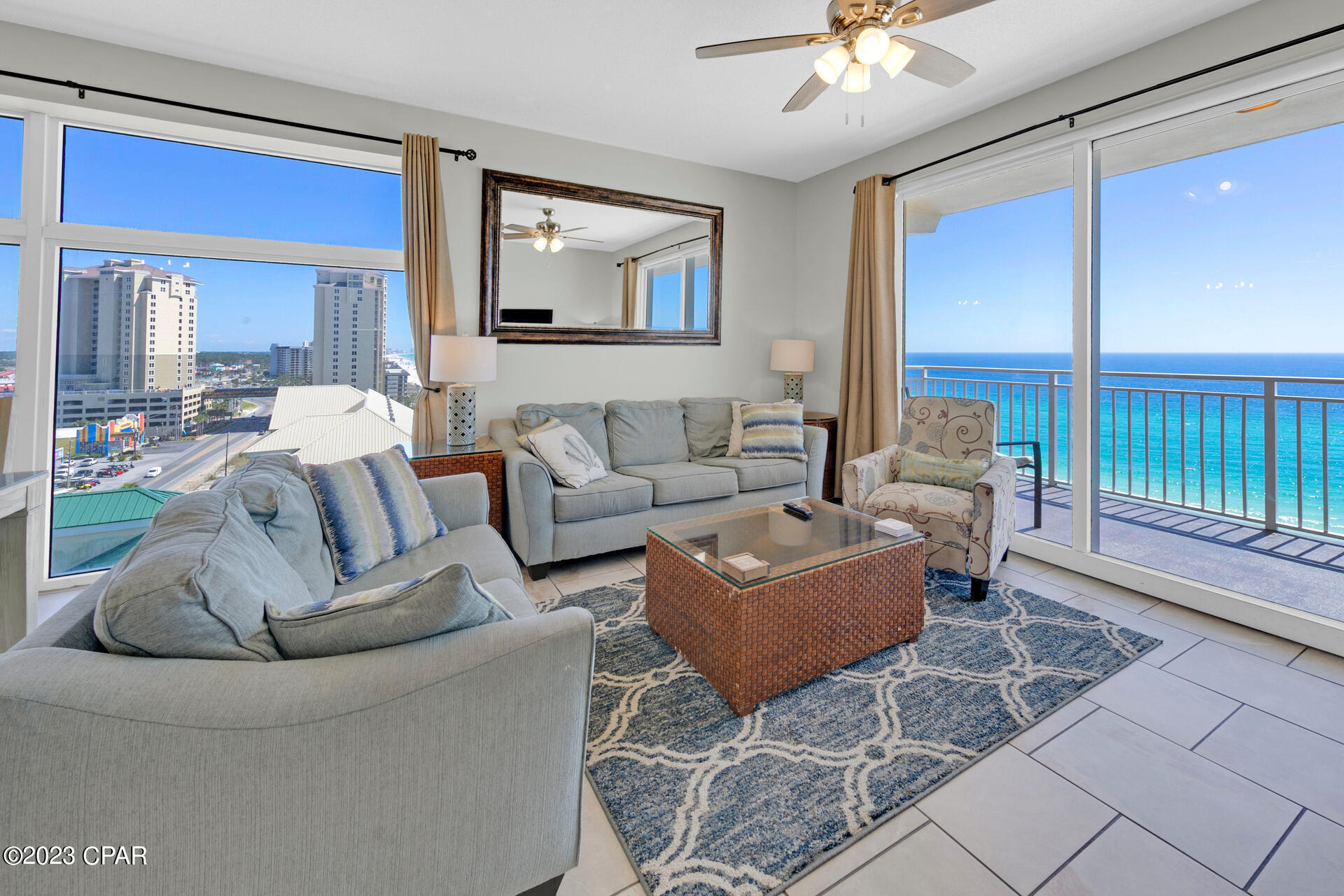 Gorgeous Views of the pristine blue/green waters and white sand of the beautiful Emerald Coast.  This sought after corner unit enjoys perfect east views of the Sunrise from inside the unit as well as Sunset views from a  nice sized balcony.  Recently updated with a New AC in March, 2023 as well as all New appliances, new furniture throughout as well as new smart TV's, new ceiling fans  and new outdoor furniture, this unit has all the right features for the perfect Vacation Rental/ Investment property and amazing second home for your family beach vacations with all of the amenities of a resort you would expect.  Come see this gem for yourself.