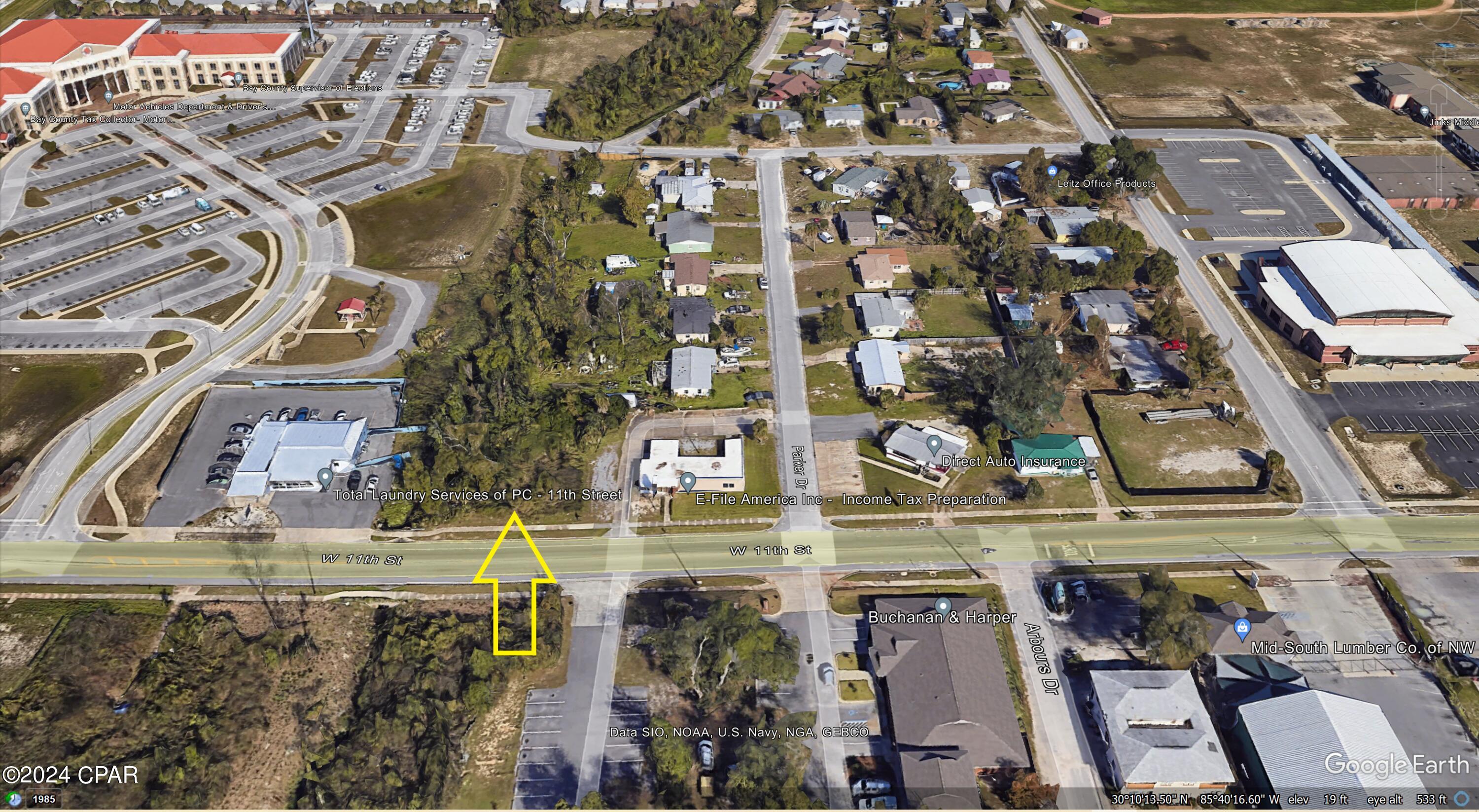 General Commercial lot, well situated between the Bay County Government Center, Bay County Library, Jinks Middle School. On 11th Street, with high daily traffic count and surrounded by residential homes and new multi-family housing. Re-Zone to mixed use is a potential option should it be desired.

Property is in a HUBZone.