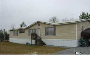 Great bargain on 5 acres with a 1999 1700+ sf doublewide with 3 bedrooms and 2.5 baths. 28x15 Great room with wood burning fireplace. Walk out your very large mudroom onto a fantastic 12x28 deck with a 16 x 16 above ground saltwater pool, hot tub and a retractable awning for those hot summer days. The master bedroom has a his and hers split bathroom plan with a huge walk-in closet between them. Kitchen is light and airy with an island and all the appliances. Metal roof has been on less than 6 months, a/c within the last 4 years and serviced every 6 months. Property has a Bay Co. address, but sits in Washington Co. access is either by an easement off N. Blue Springs or directly off Hwy 20. There is also 2 other septics and another well located on property. PLUS.. if you need