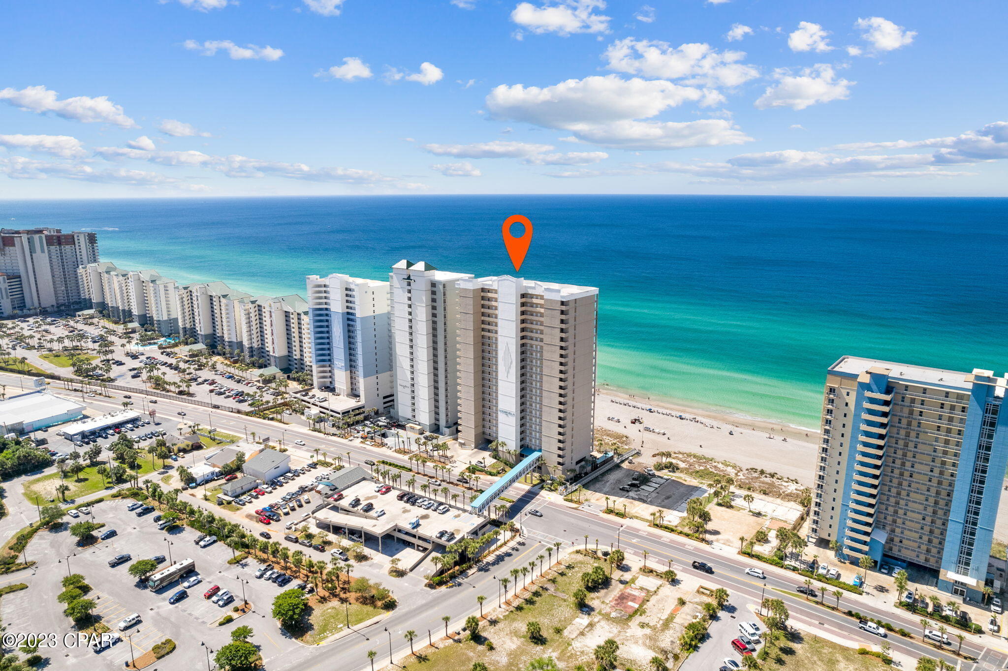 CURRENTLY UNDER CONTRACT. SELLER WILL CONSIDER BACK UP OFFERS. Welcome to your perfect beach getaway! This stunning 2-bedroom, 2-bathroom PENTHOUSE, END UNIT is situated in one of the newer buildings in Panama City Beach and offers luxurious living with unobstructed Gulf views. Upon entering this elegantly furnished and decorated condo, you will be greeted by the warm and inviting atmosphere. With hardwood floors, custom cabinets, granite countertops, top-of-the-line Samsung appliances, and high ceilings, this home offers everything you could want in a beachfront retreat.
The advantage of being the end unit is that not only you get the perfect sunsets from your oversized, almost 300 sq.ft. balcony,  but you also get to see the night lights of Front Beach Rd.! With it being such a large space, the balcony is perfect for entertaining friends and family or simply relaxing and soaking up the Florida sun.
This condo is being offered fully furnished with no exclusions, including a brand new Cool Cabana waiting for you to enjoy. The owner has never rented the condo, but with its prime location and clean, well maintained building, this home has strong rental potential for those looking for an investment opportunity.
Living in this condo means being in the heart of Panama City Beach and all it has to offer. Take a short walk to the sugar-white sands and emerald green waters of the Gulf of Mexico or enjoy the many nearby restaurants, shopping, and entertainment options. 

All information and measurements is believed to be correct, but must be verified by the buyer.