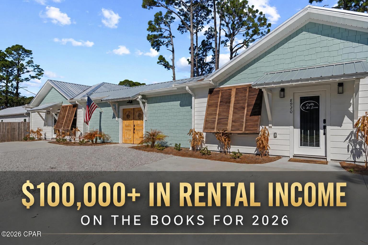 INVESTOR OPPORTUNITY WITH PROVEN SHORT-TERM RENTAL HISTORY! $100k in revenue on the books for 2026 so far, with plenty of dates still available! This beautifully designed duplex offers the perfect blend of income potential and resort-style living just minutes from Panama City Beach's world-famous white sand beaches. Consisting of two separate 2-bedroom, 2-bath units, the property features a total of 4 bedrooms, 4 full bathrooms, 1 half bath, and is currently operating as a successful short-term rental.

Each unit showcases modern coastal finishes, spacious open-concept living areas, large kitchen islands with quartz countertops, stainless steel appliances, luxury vinyl plank flooring, and private laundry rooms complete with dedicated washers and dryers for each side. The bedrooms are generously sized, while the spa-inspired bathrooms feature custom tile showers and upscale finishes. One of the primary suites even includes a private sauna, creating an elevated guest experience that helps set this property apart in the vacation rental market.

The centerpiece of the property is the stunning shared courtyard designed for entertaining and relaxation. Guests can enjoy the private pool with water feature, covered outdoor living spaces, outdoor bar seating, fire tables, dining areas, and multiple gathering spaces that create a true resort-like atmosphere. A convenient poolside half bath enhances the outdoor experience, while the natural gas heated pool allows for extended seasonal enjoyment and added appeal for vacation renters. The thoughtful courtyard design provides privacy while encouraging outdoor enjoyment year-round.

Designed with both guest comfort and operational efficiency in mind, the property is equipped with two tankless natural gas water heaters, providing reliable hot water capacity for both units while offering energy-efficient performance.

With ample parking, durable metal roofing, attractive coastal architecture, and a location convenient to beaches, dining, shopping, marinas, and local attractions, this property is well-positioned for continued rental success. Whether you're looking to expand your investment portfolio, generate vacation rental income, or own a versatile coastal property with multiple use options, this turnkey duplex presents a rare opportunity.