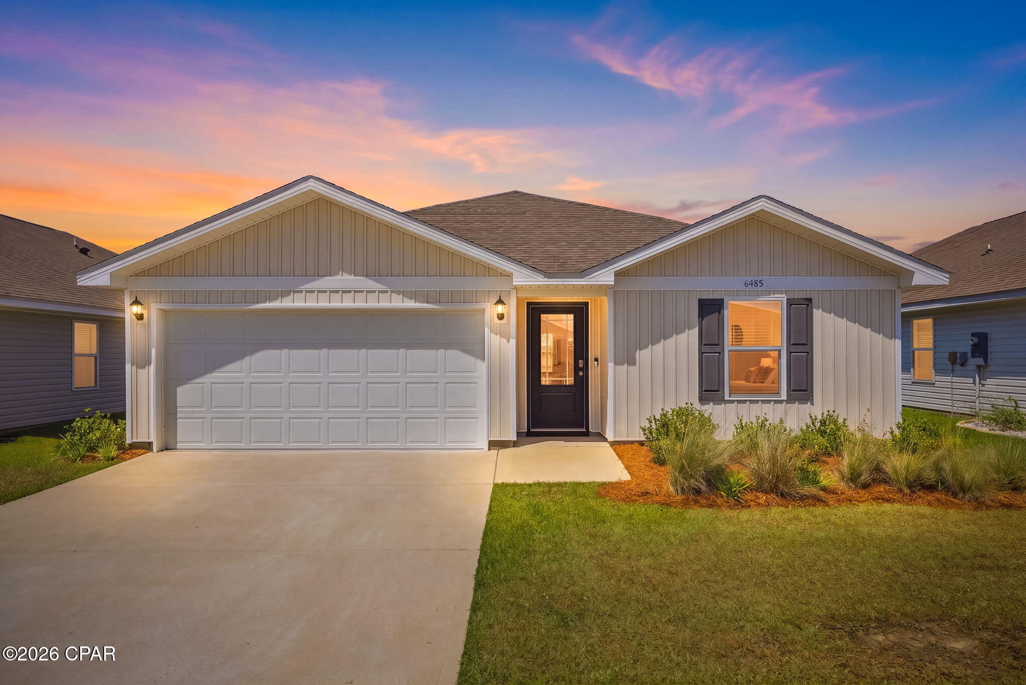 PRICE REDUCTION!  Experience peaceful pondfront living in this well-designed 1,400 square foot 4-bedroom, 2-bath home that offers both comfort and functionality. The open-concept layout creates an easy flow between the living, dining, and kitchen areas--perfect for everyday living and casual entertaining. Situated on a generously sized lot in a sidewalk-lined community, this home is just steps from the community pool, making it easy to enjoy the Florida lifestyle. Residents also have access to a variety of amenities including pickleball courts, playgrounds, a clubhouse with card room, grilling areas, basketball courts, and a fitness center--ideal for staying active or simply enjoying the outdoors. Conveniently located approximately 25 minutes from the beach and 15 minutes from town, the home also offers quick access to Tyndall Air Force Base, along with nearby shopping and dining options, including a new Publix and Starbucks just minutes away. The kitchen serves as the heart of the home, featuring a large island and plenty of workspace, all opening to the main living area for easy interaction and entertaining. The primary suite provides a comfortable retreat with thoughtful finishes and ample space, while three additional bedrooms offer flexibility for family, guests, or a home office. Step outside to enjoy a private backyard overlooking the pond--perfect for relaxing, entertaining, or taking in peaceful water views and beautiful morning sunrises. Tucked away on a quiet dead-end street with minimal traffic, this home offers a balance of privacy and convenience that's hard to find.  Don't miss your opportunity to see it in person!
Measurements are approximate and should be verified if important.
