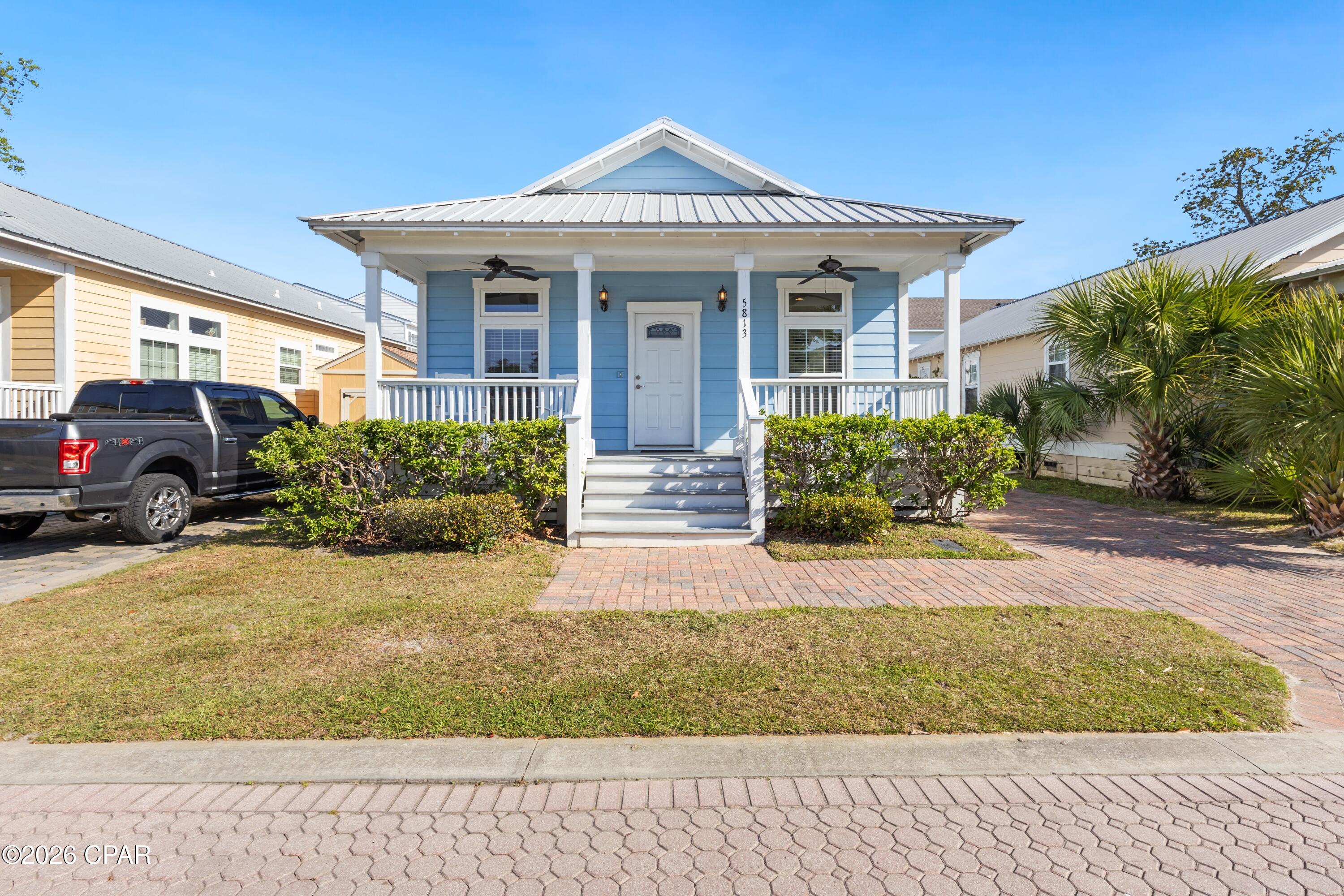 Beautifully maintained 2BR/2BA cottage-style home in desirable Callaway Corners, located approximately 6 miles / about a 10-minute drive to Tyndall AFB. This move-in-ready home features a charming covered front and back porch and additional parking for guests or extra vehicles. A durable metal roof adds long-term value and peace of mind. All appliances shown convey with the sale. Conveniently located approximately 20 minutes to Mexico Beach and 25-30 minutes to Panama City Beach, offering quick access to work, shopping, dining, and the Emerald Coast's beautiful beaches. Perfect for first-time buyers, military relocation, or anyone seeking low-maintenance living in a convenient location. With its ideal location this home presents a great opportunity for convenient and family-friendly living. One owner only. Schedule a showing today, this home is ready for its new owners. All measurements are approximate and should be verified if important.