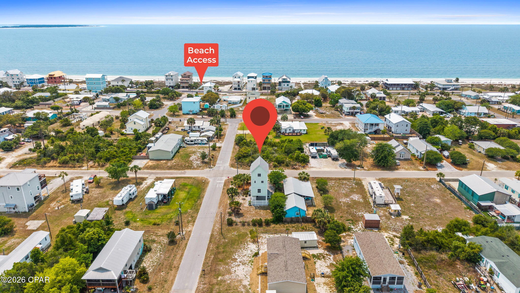 SANDY TOES LIVING!! Start living your Beach House Dreams at this this charming retreat that captures the essence of relaxed Gulf living with a layout designed for both comfort & entertaining. Featuring 2 spacious bedrooms & 2.5 bathrooms, the home offers the ideal balance of privacy & gathering space. The true centerpiece is the second-floor living area, where soaring vaulted ceilings create an open, airy feel while maximizing beautiful Gulf views that set the tone for everyday coastal living. Natural light pours in, highlighting the luxury vinyl plank flooring that brings both style & durability--perfect for easy care after sandy beach days. Thoughtful updates provide peace of mind, including a new water heater & a freshly sealed deck ready for morning coffee, sunset cocktails or simply unwinding to the sound of the surf. Cruise the neighborhood by golf cart with ease--one of the best ways to enjoy beach access, local spots & the laid-back coastal lifestyle this area is known for. Whether you're envisioning weekend getaways, a primary residence with a vacation vibe, or a high-demand rental property, this home delivers versatility & charm in equal measure. Just a stones throw away, Mexico Beach offers a charming small-town coastal vibe with local seafood restaurants, boutique shops & a welcoming community atmosphere. Spend your days fishing, enjoying fresh Gulf catches, paddleboard, beach combing or simply soaking in the breathtaking sunsets that make this stretch of coastline so special. Plus you'll enjoy the convenience of a quick drive to local dining, shopping & entertainment in nearby Port St. Joe. Here, every day feels like a getaway, where coastal breezes & laid-back living become part of your everyday routine. Call for your private tour & LIVE THE BEACH LIFE!